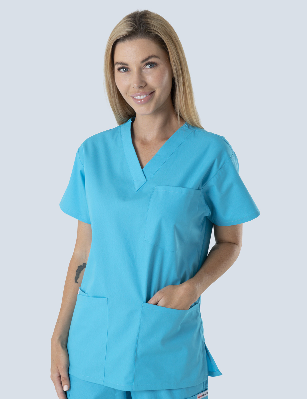 Queensland Children's Hospital Emergency Department Registrar Uniform Top Bundle  (4 Pocket Top in Aqua  incl Logos)