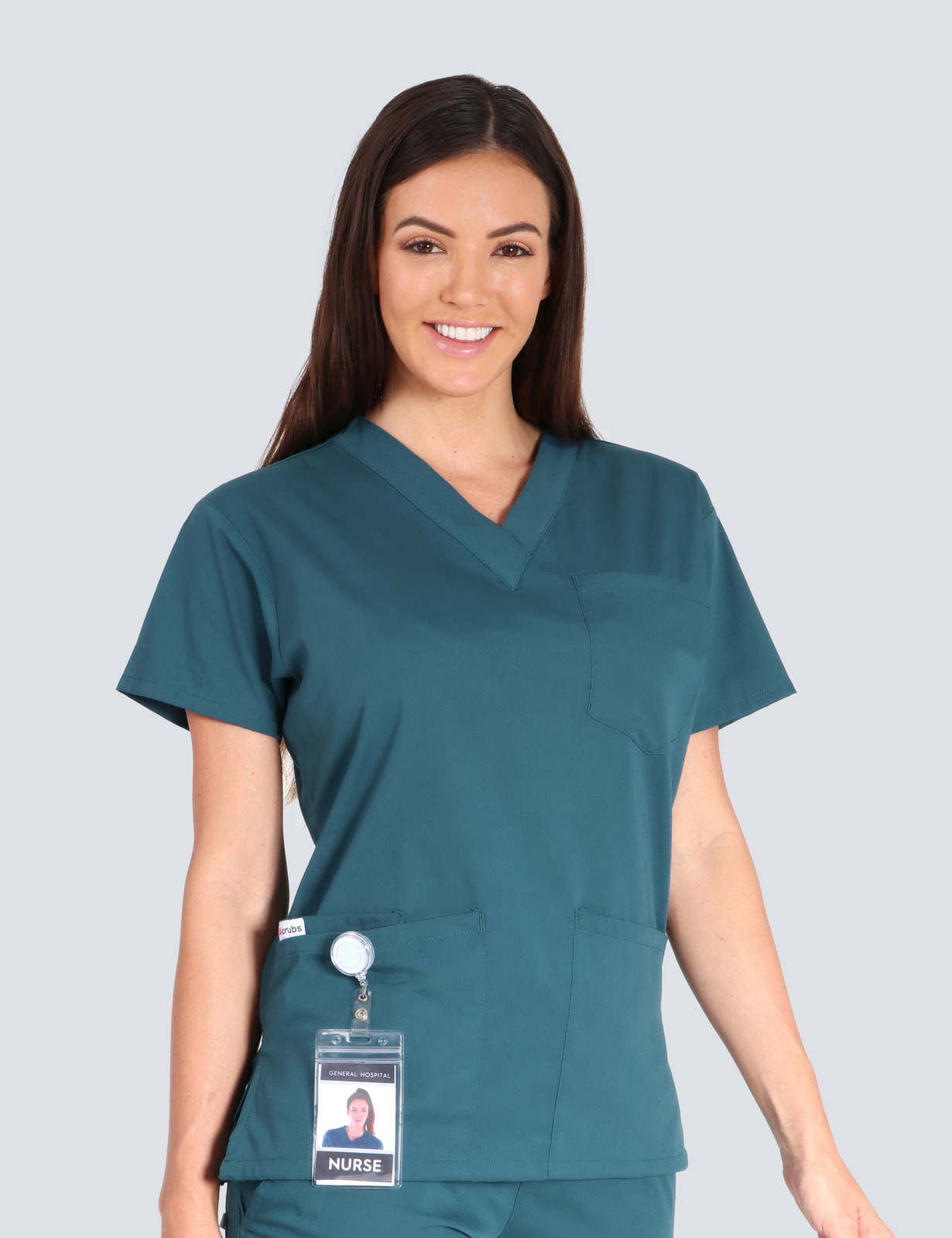Queensland Children's Hospital Emergency Department Nurse Practitioner Uniform Top Bundle  (4 Pocket Top  in Caribbean  incl Logos)