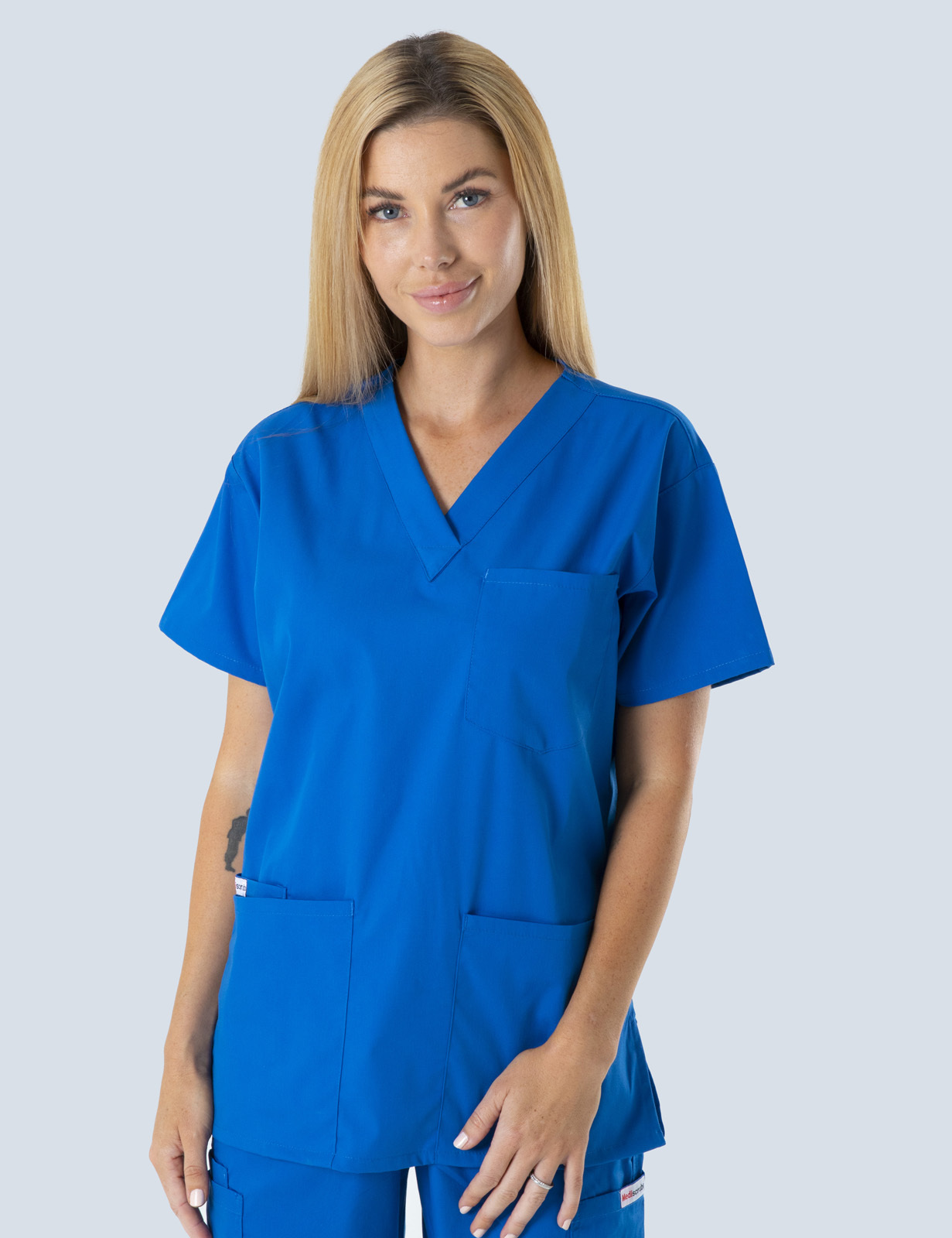 Queensland Children's Hospital Emergency Department Assistant in Nursing  Uniform Top Bundle  (4 Pocket Top in Royal incl Logos)