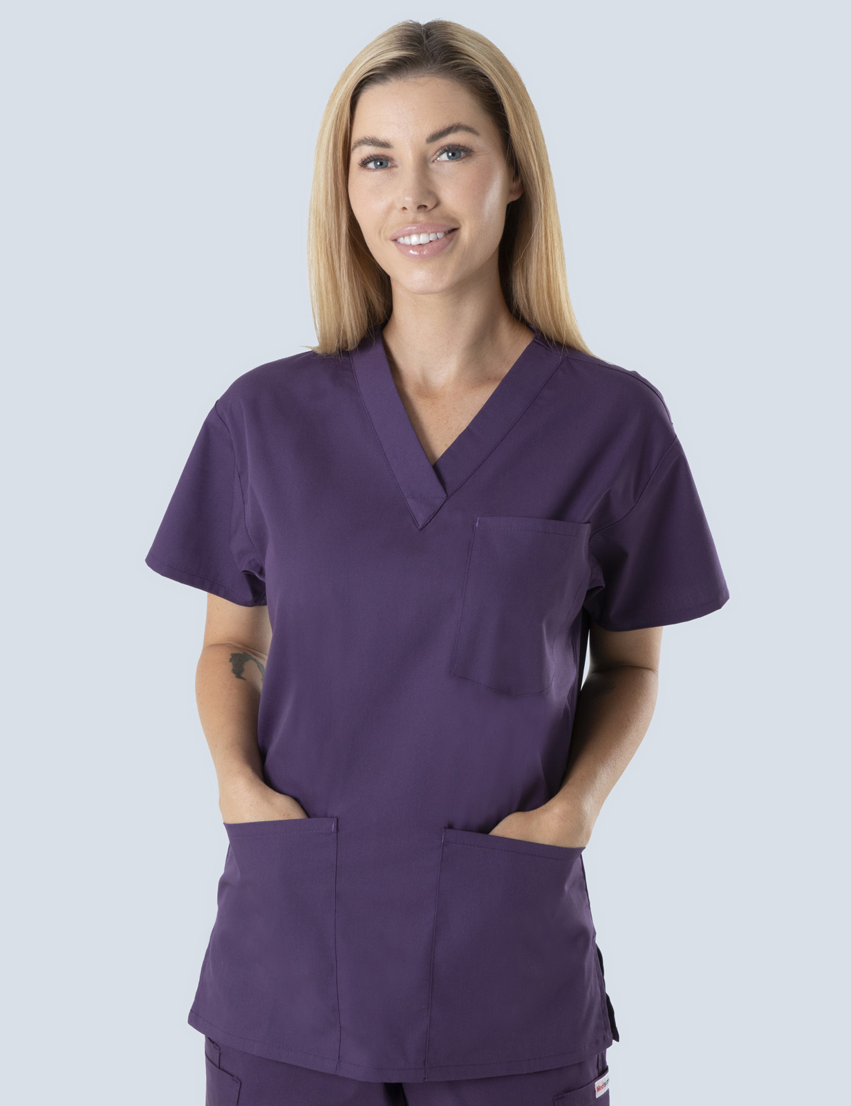 Townsville Hospital Pharmacy Uniform Top Only Bundle (4 Pocket Top in Aubergine + Logos)