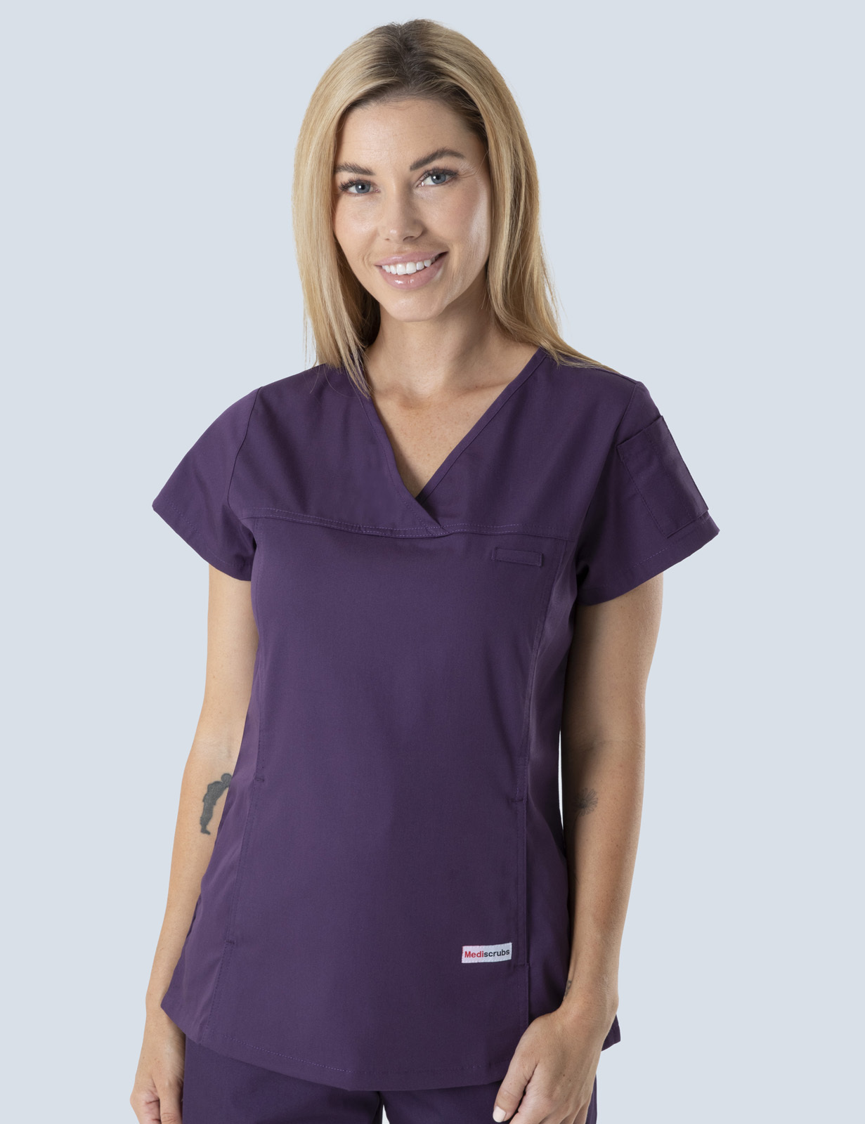 Townsville Hospital Pharmacy Uniform Top Only Bundle) (Women's Fit Solid in Aubergine incl Logos)
