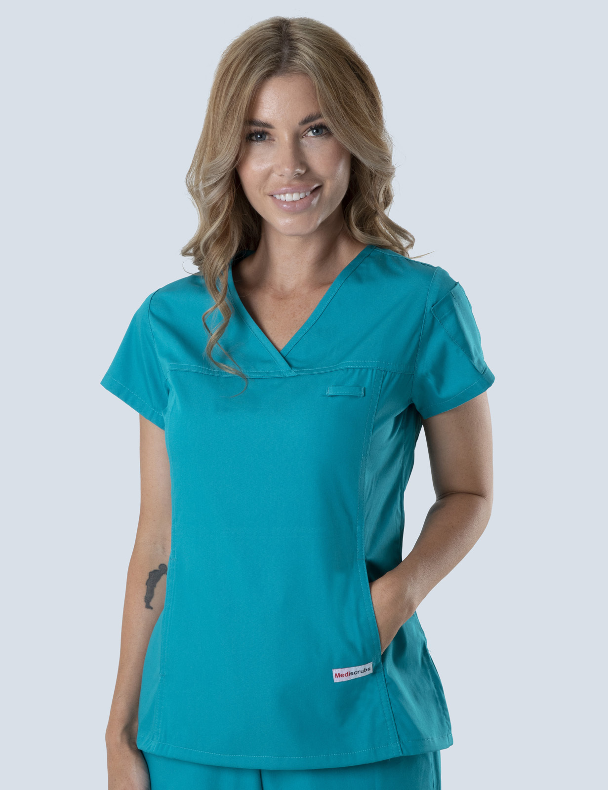 Mayfield Aged Care Hotel Services Uniform Top Only Bundle (Women's Fit Top Solid in Teal incl Logos)