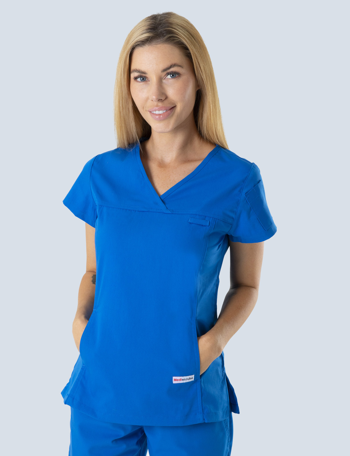 Mayfield Aged Care Assistant in Nursing Uniform Top Only Bundle in Royal incl Logos)