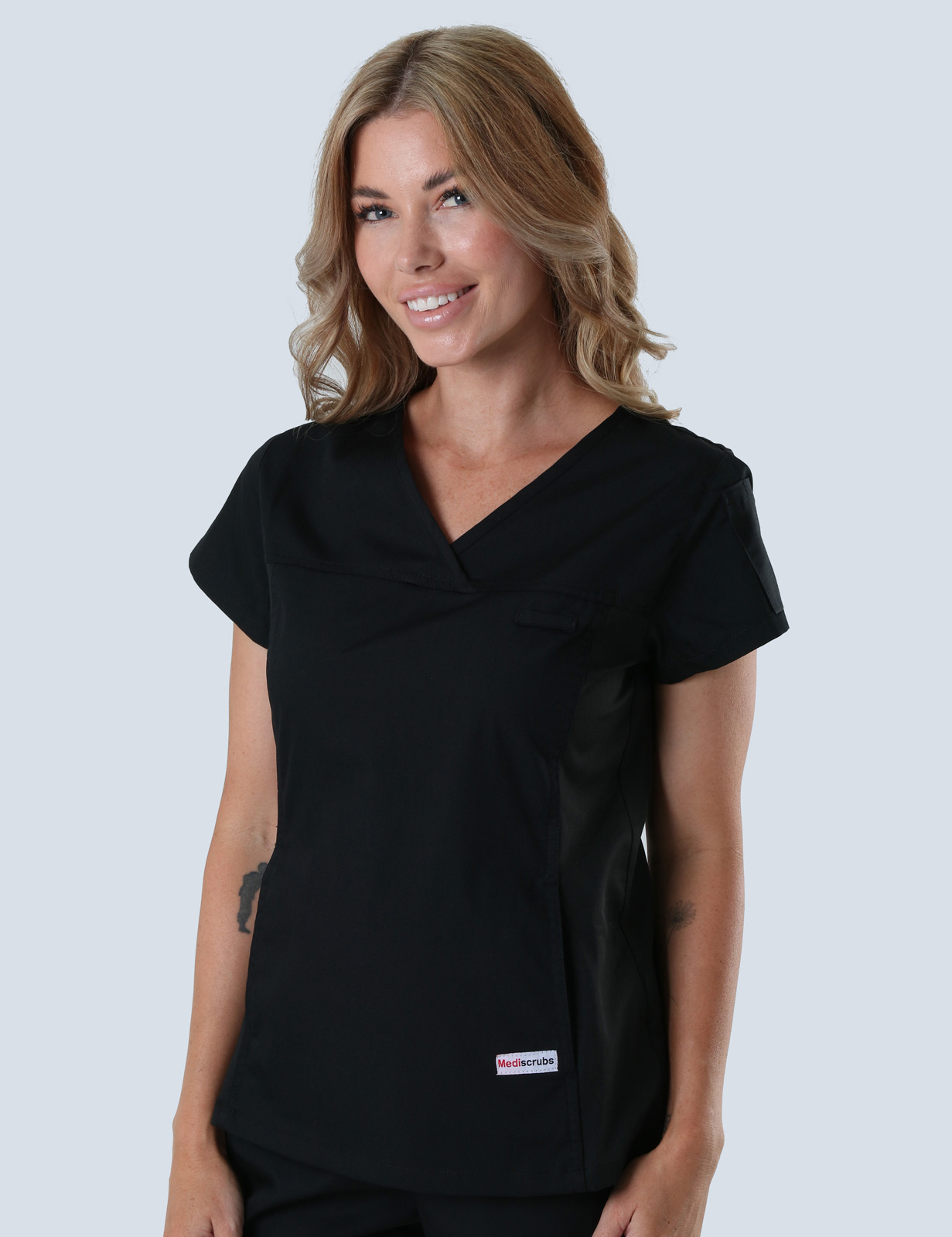 Mayfield Aged Care Catering Uniform Top Only Bundle (Women's Fit Spandex Top in Black incl Logos)