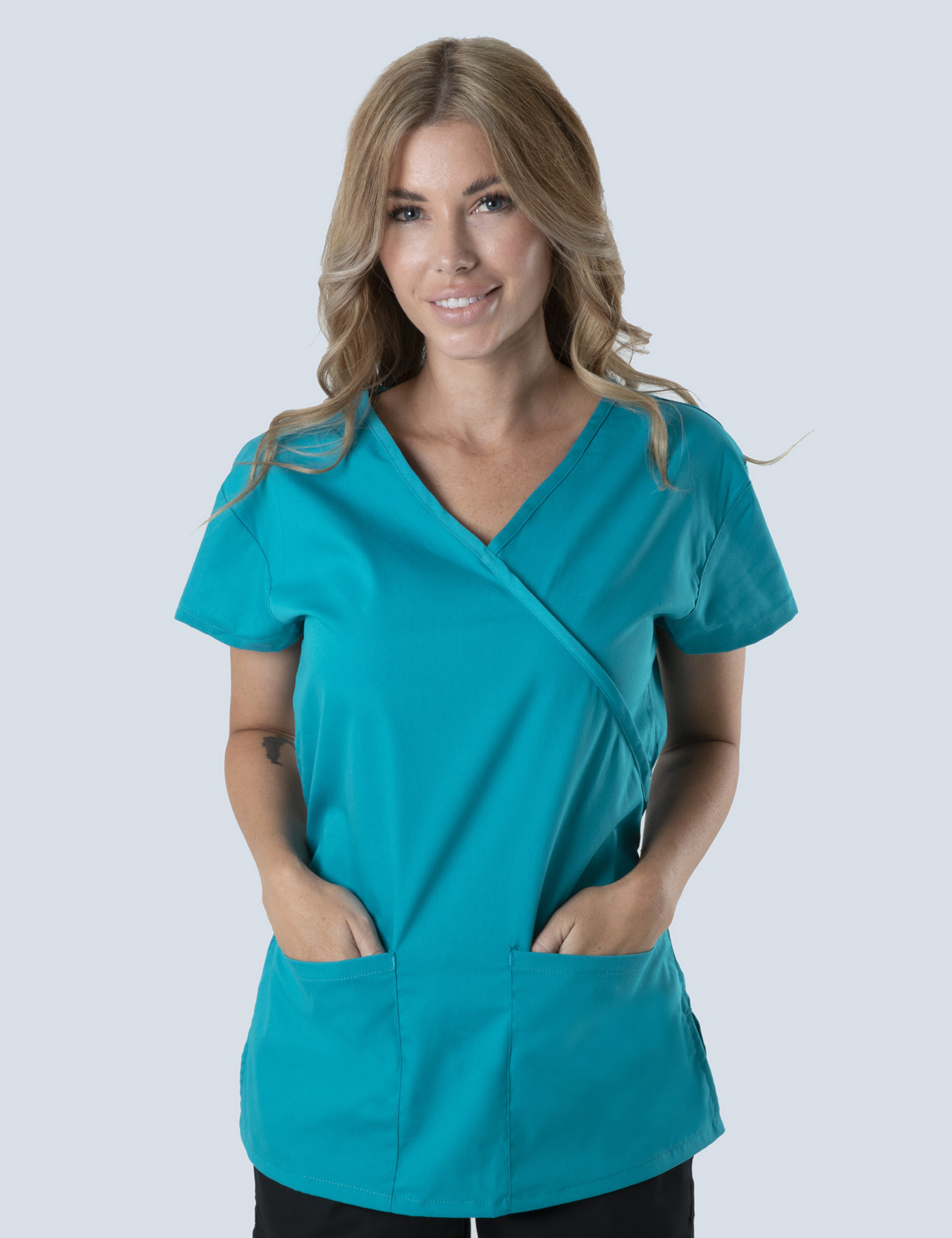 Mayfield Aged Care Hotel Services Top Only Bundle (Mockwrap Top in Teal with Logos)