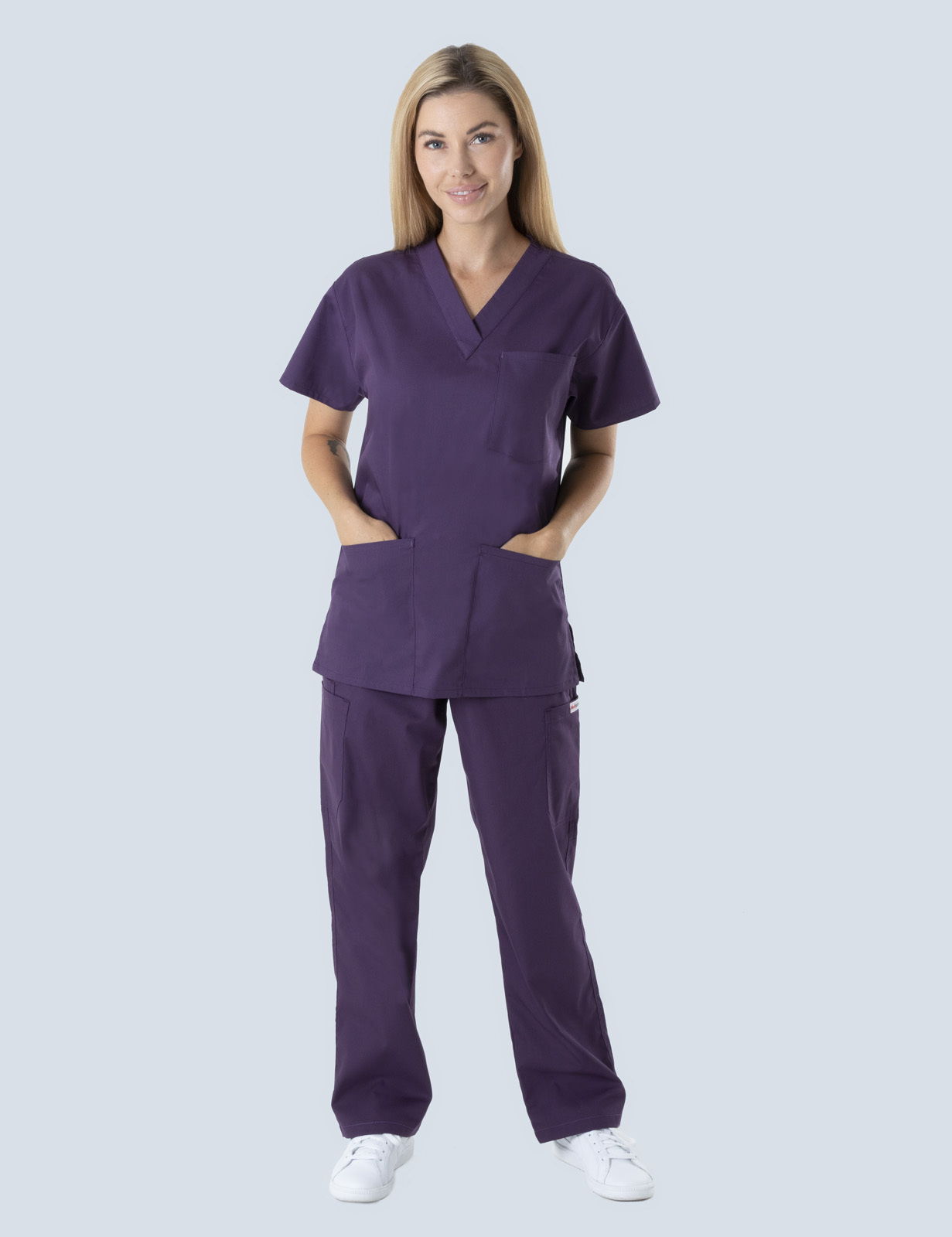 The Alfred Hospital Pathology Uniform Set Bundle (4 Pocket Scrub Top and Cargo Pants in Aubergine incl Logo)