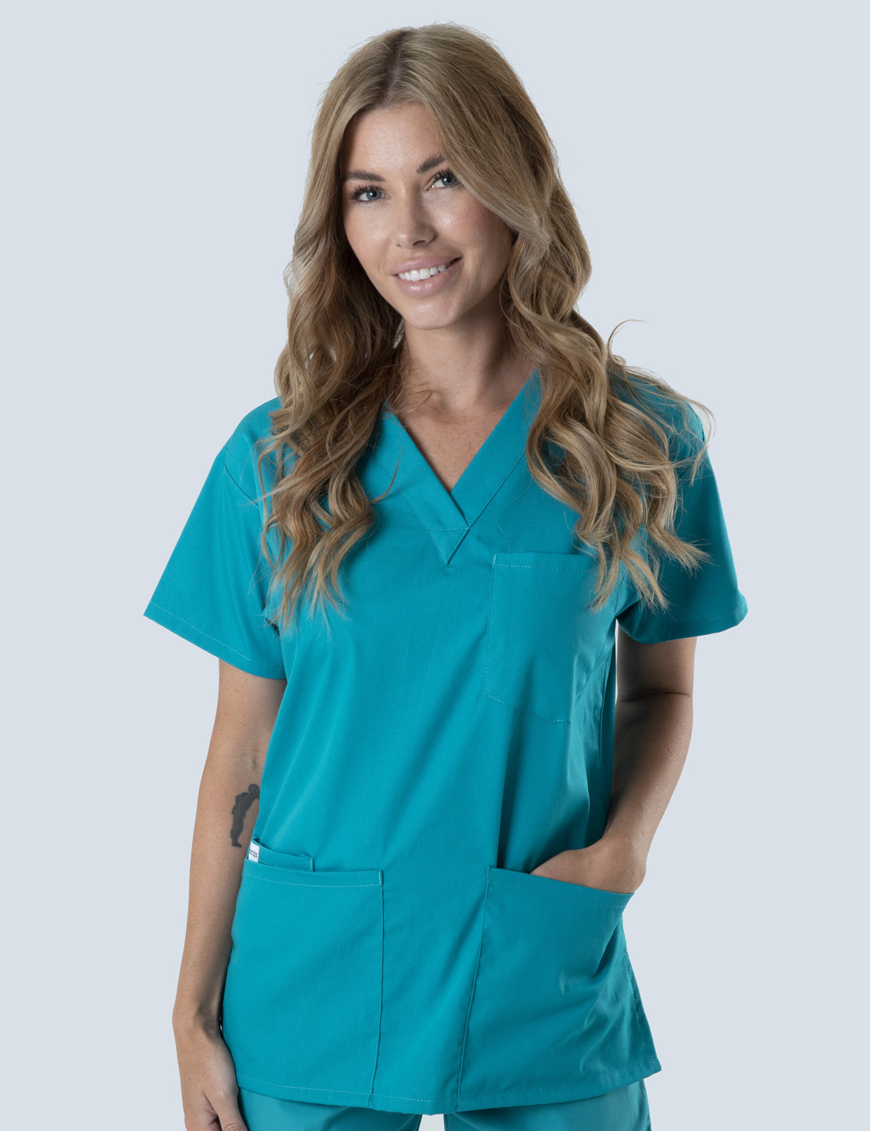 Gold Coast University Hospital Registered Midwife Uniform Set Bundle (4 Pocket Top and Cargo Pants in Teal with Logos)