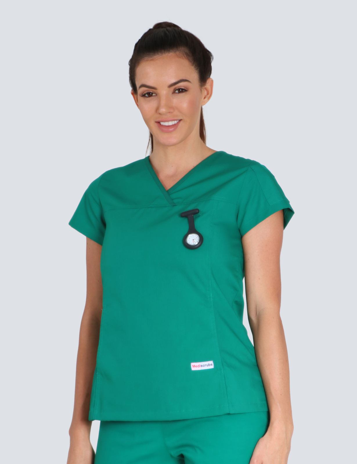 Flinders Medical Centre Emergency Department Clinical Nurse Uniform Top Only Bundle (Women's Fit Solid Top in Hunter incl Logos)