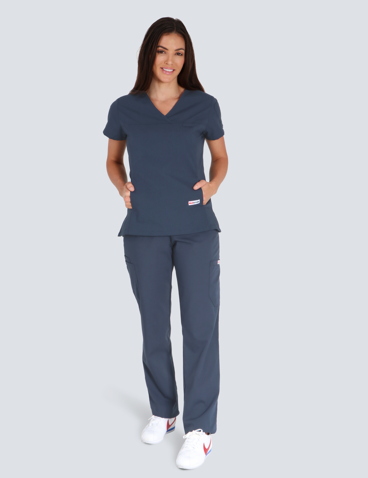 Registered Nurse Uniform Set Bundle (Women's Fit Solid Top and Cargo Pants in Red incl Logos)