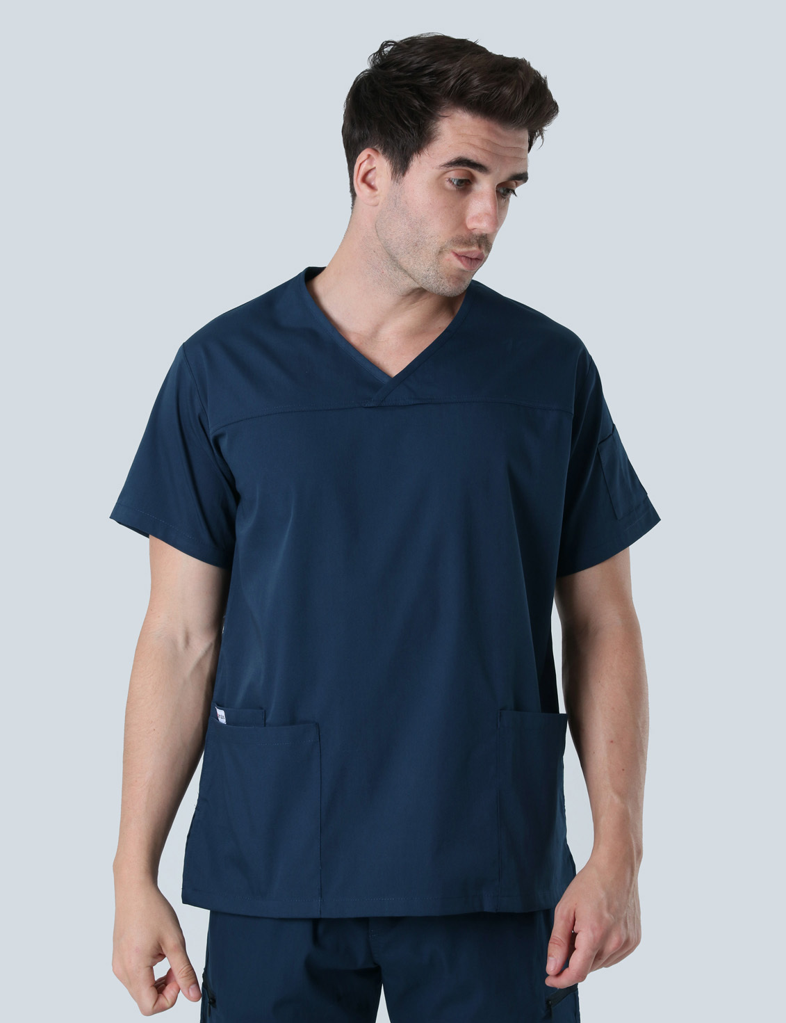 UQ Vets Gatton Senior Nurse Uniform Top Only Bundle (Men's Fit Solid Top in Navy incl Logos)