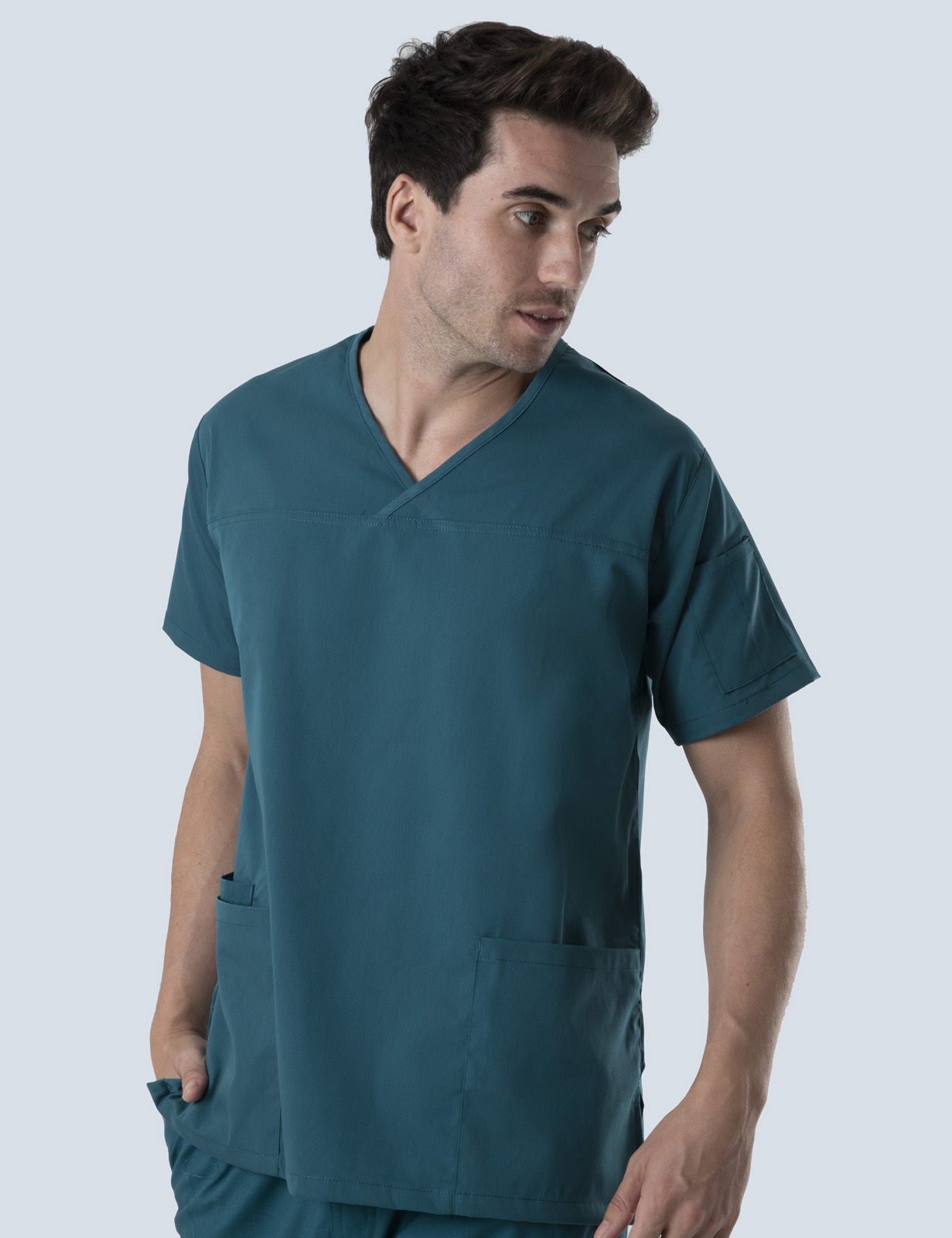 UQ Vets Gatton Anaesthesia Uniform Top Only Bundle (Men's Fit Solid Top in Caribbean incl Logos)