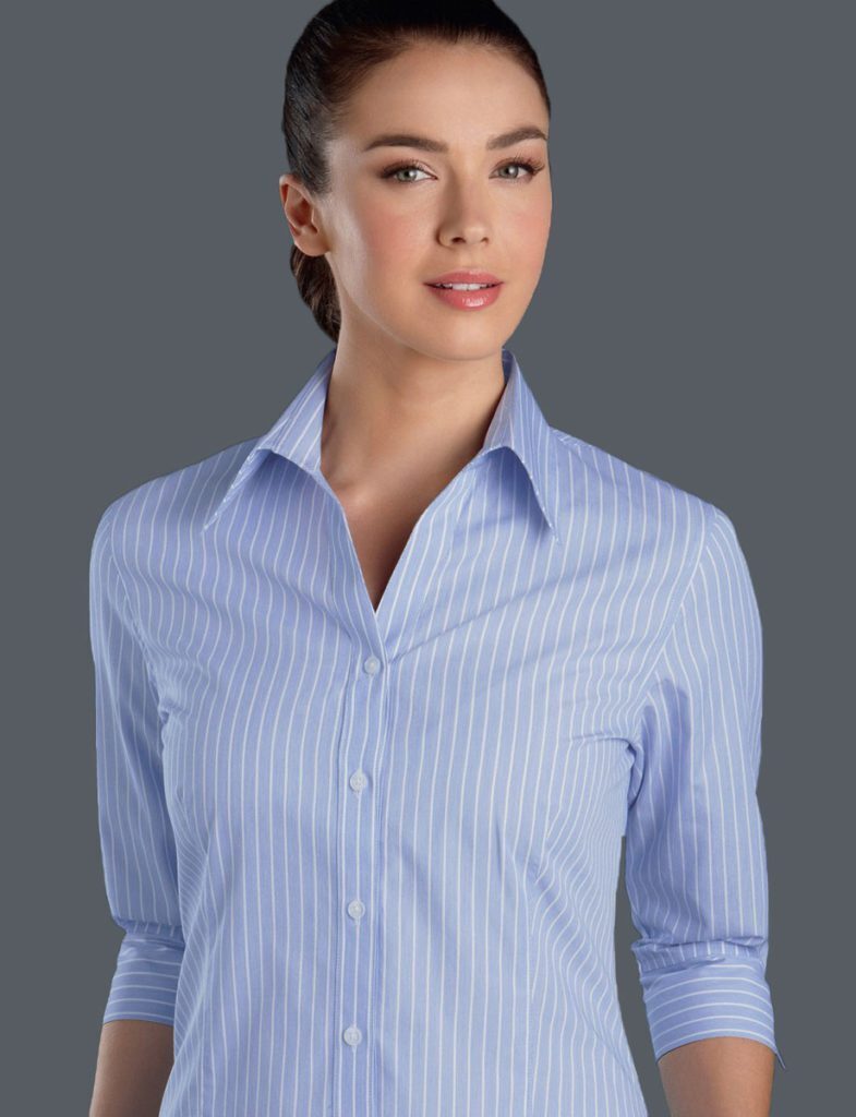 Style 118 Blue Women's 34 Sleeve Pinfeather Stripe - Uq Vets