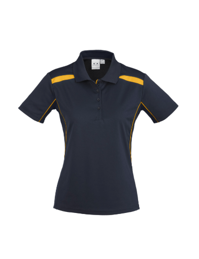 Ladies United Short Sleeve Polo (Navy with Gold trim) - UQ Vets Equine