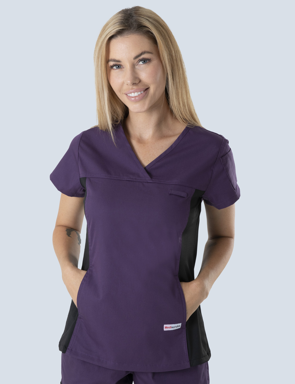 Ipswich Hospital HITH Uniform Top Only Bundle ( Women's Fit Spandex Top in Aubergine incl Logos)