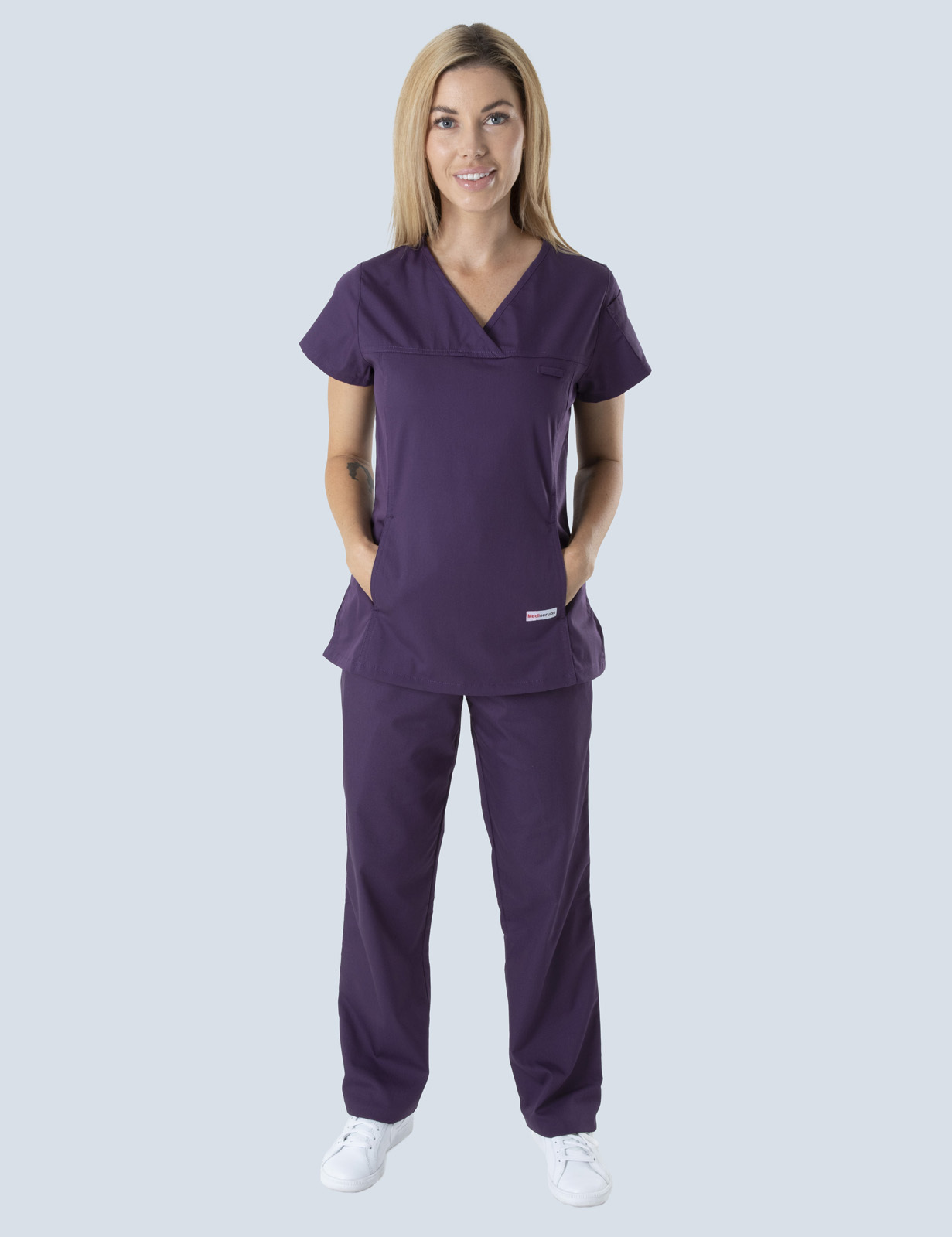 Moranbah Hospital Nursing Uniform Set Bundle ( Women's Fit Solid Top and Cargo Pants in Aubergine incl Logo)
