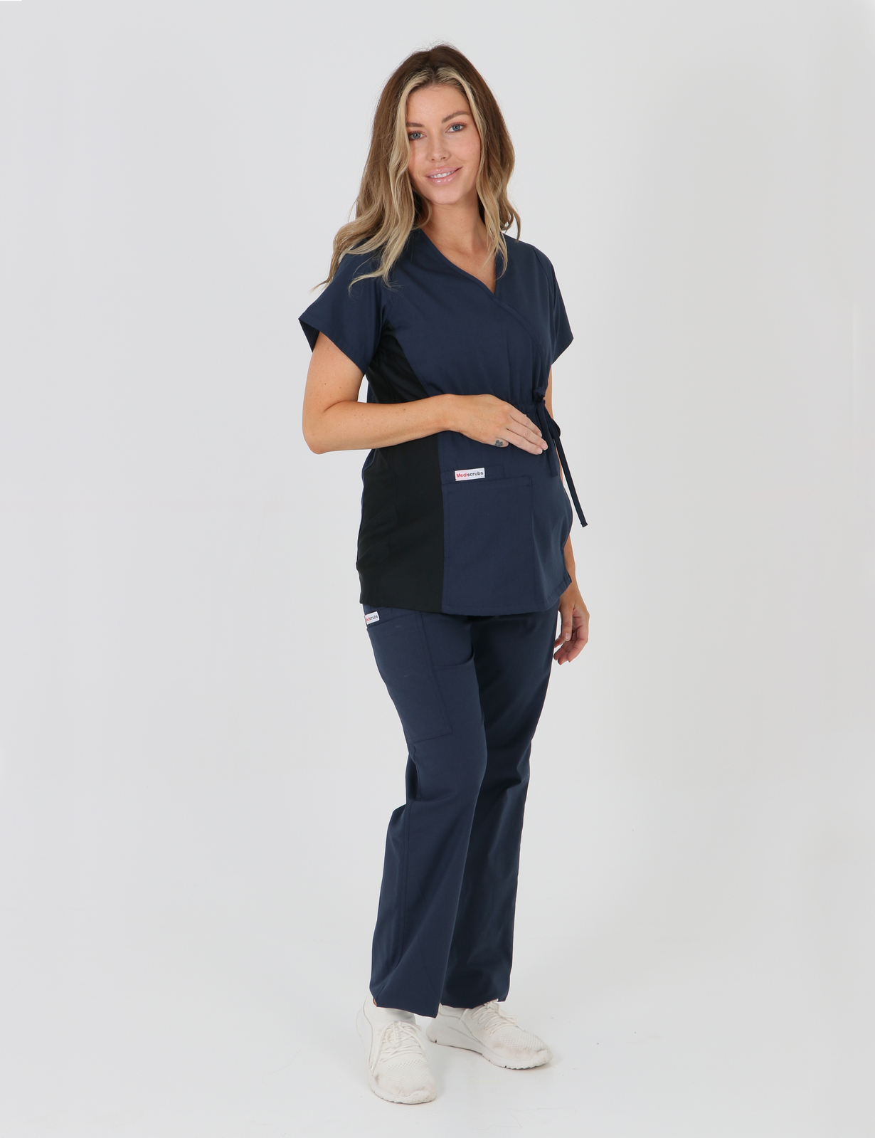 Rockhampton Hospital Clinical Nurse Uniform Top Only Bundle (Maternity Spandex Top in Navy incl Logos)