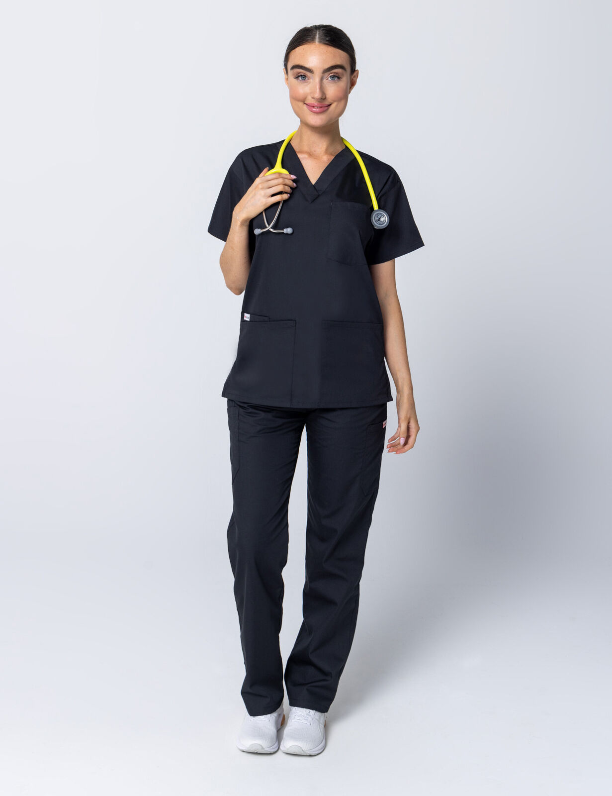 Rockhampton Hospital Clinical Measurements Women's Uniform Set Bundle (4 Pocket Top & Cargo Pants in Black incl Logos)
