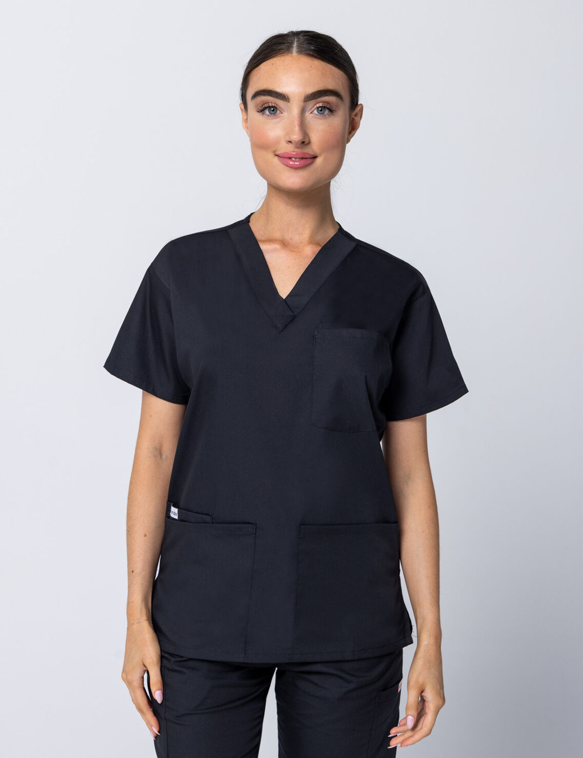 Rockhampton Hospital Clinical Measurements Women's Uniform Top Only Bundle (4 Pocket Top in Black incl Logos)