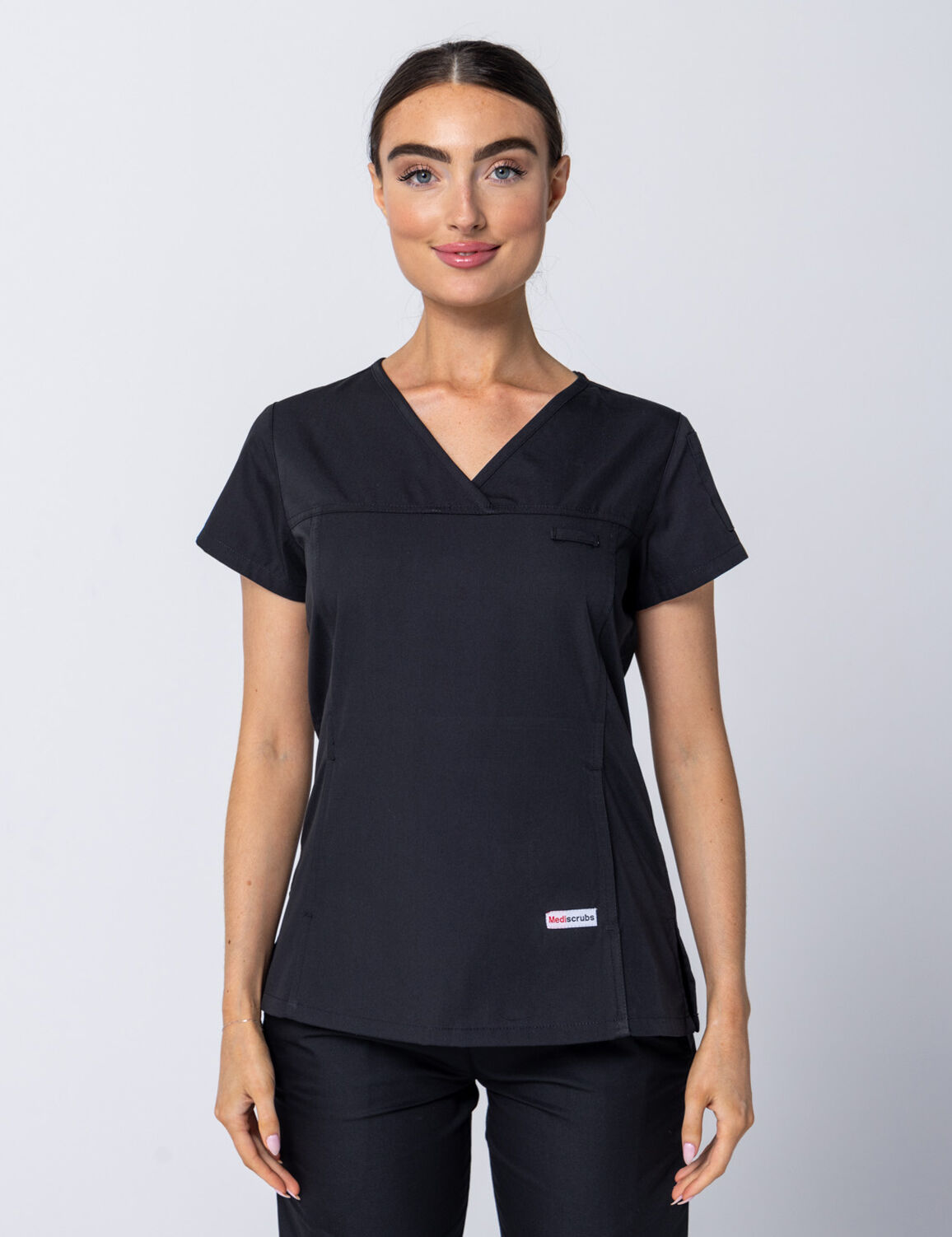 Rockhampton Hospital Clinical Measurements Women's Uniform Top Only Bundle (Women's Fit Solid Top in Black incl Logos)