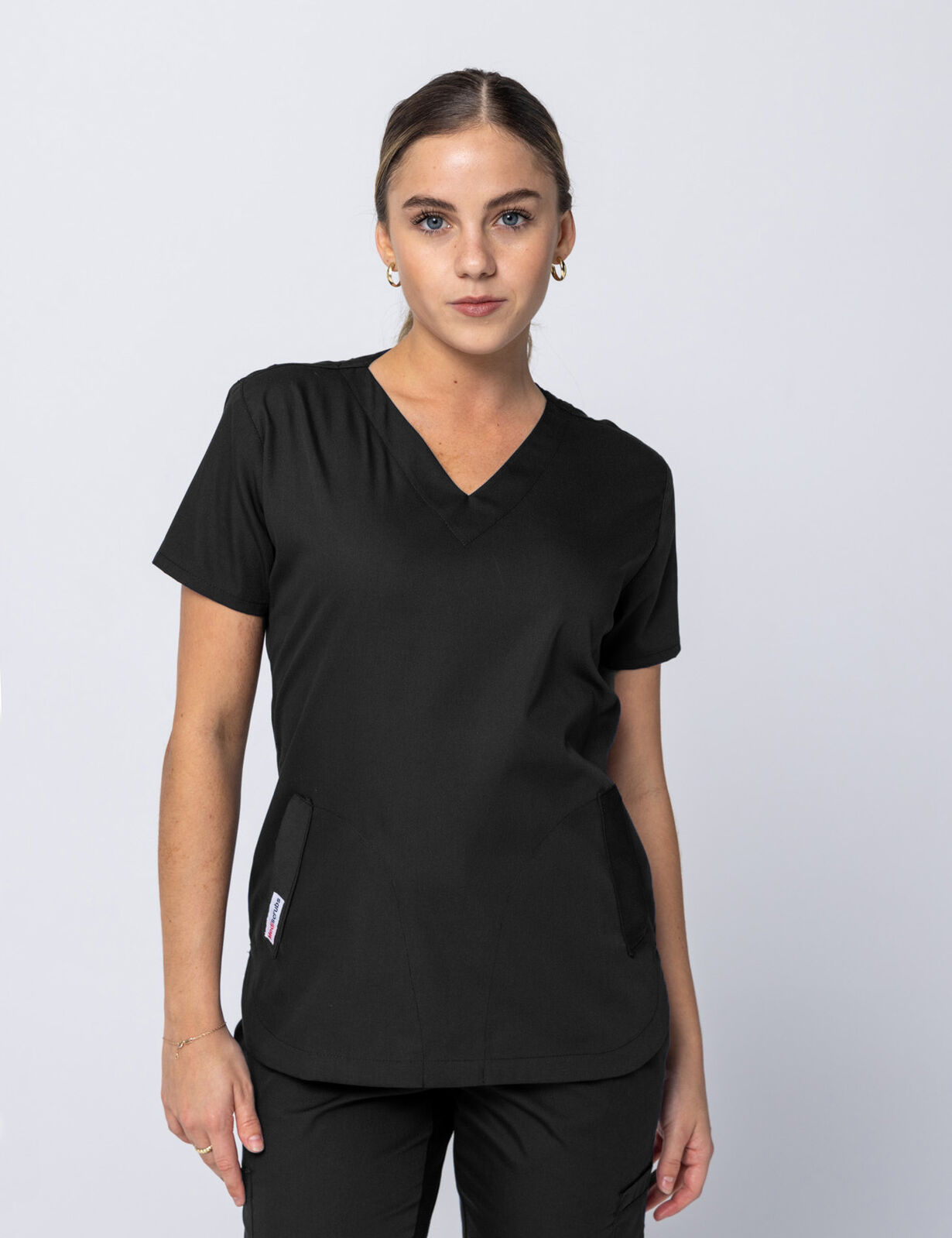 Rockhampton Hospital Clinical Measurements Women's Uniform Top Only Bundle (Women's Luxe Top in Black incl Logos)