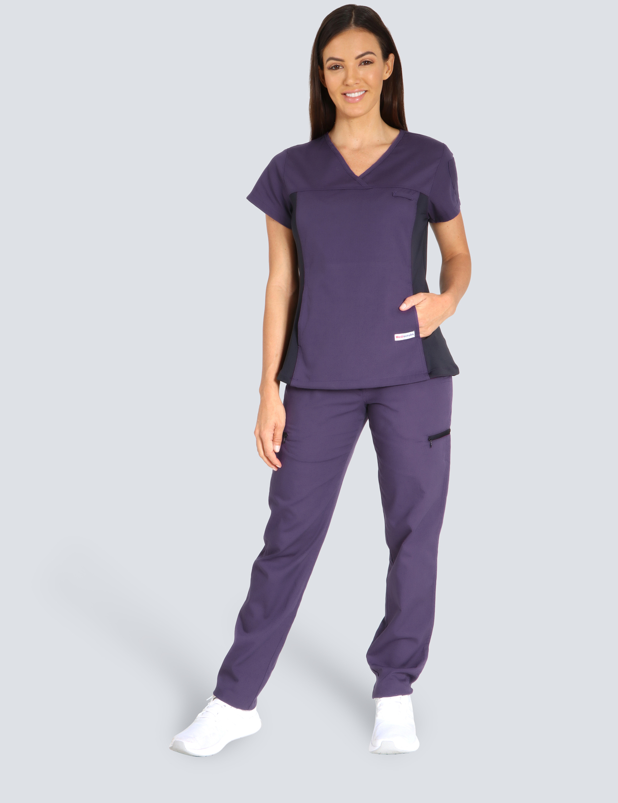 Toowoomba Hospital Pharmacy Assistant Uniform Set Bundle (Women's Fit Spandex Top and Cargo pants in Aubergine + Logo) 