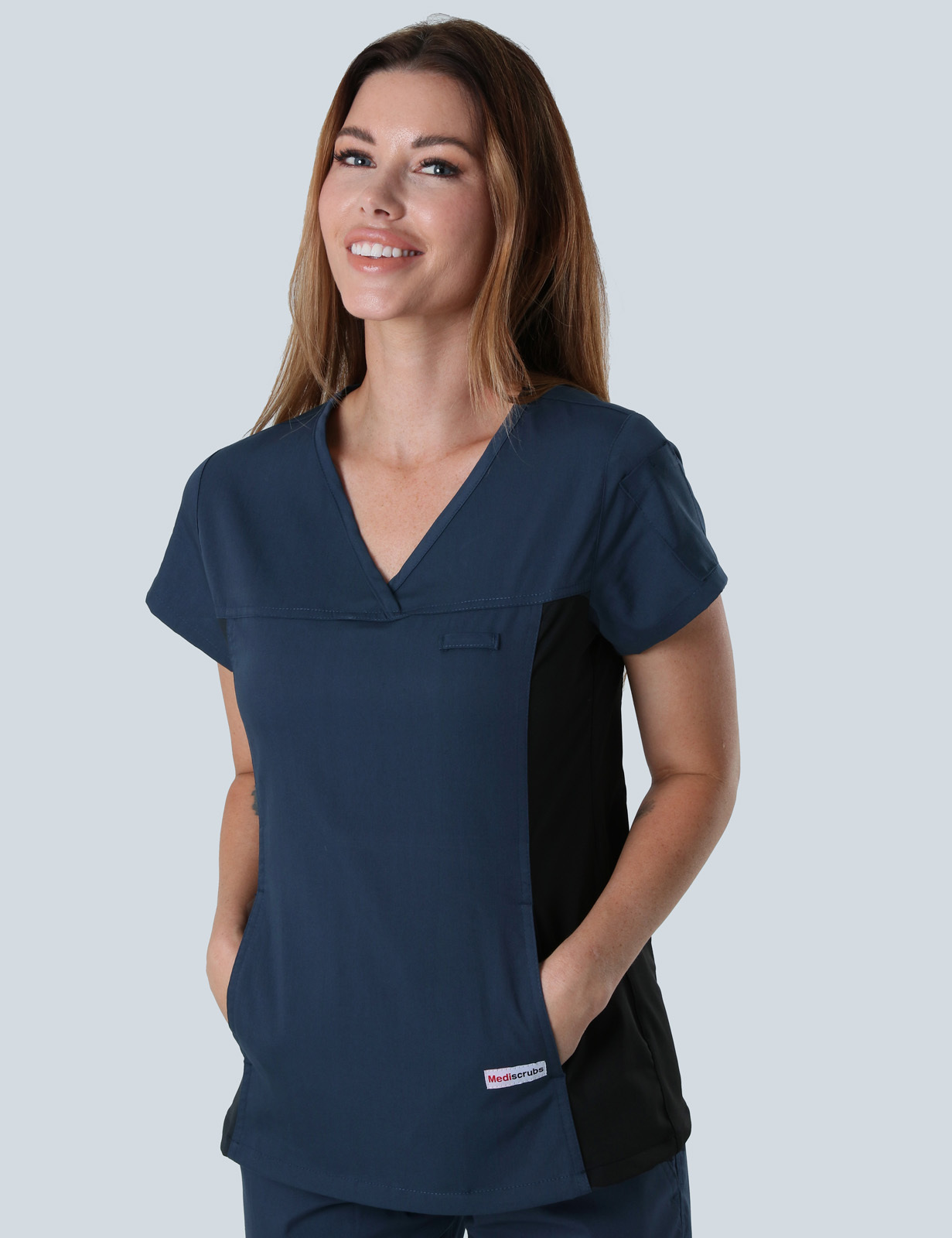 Monash Health Women's Doctor Uniform Set Bundle (Women's Fit Spandex Top and Cargo Pants in Navy + Logo)
