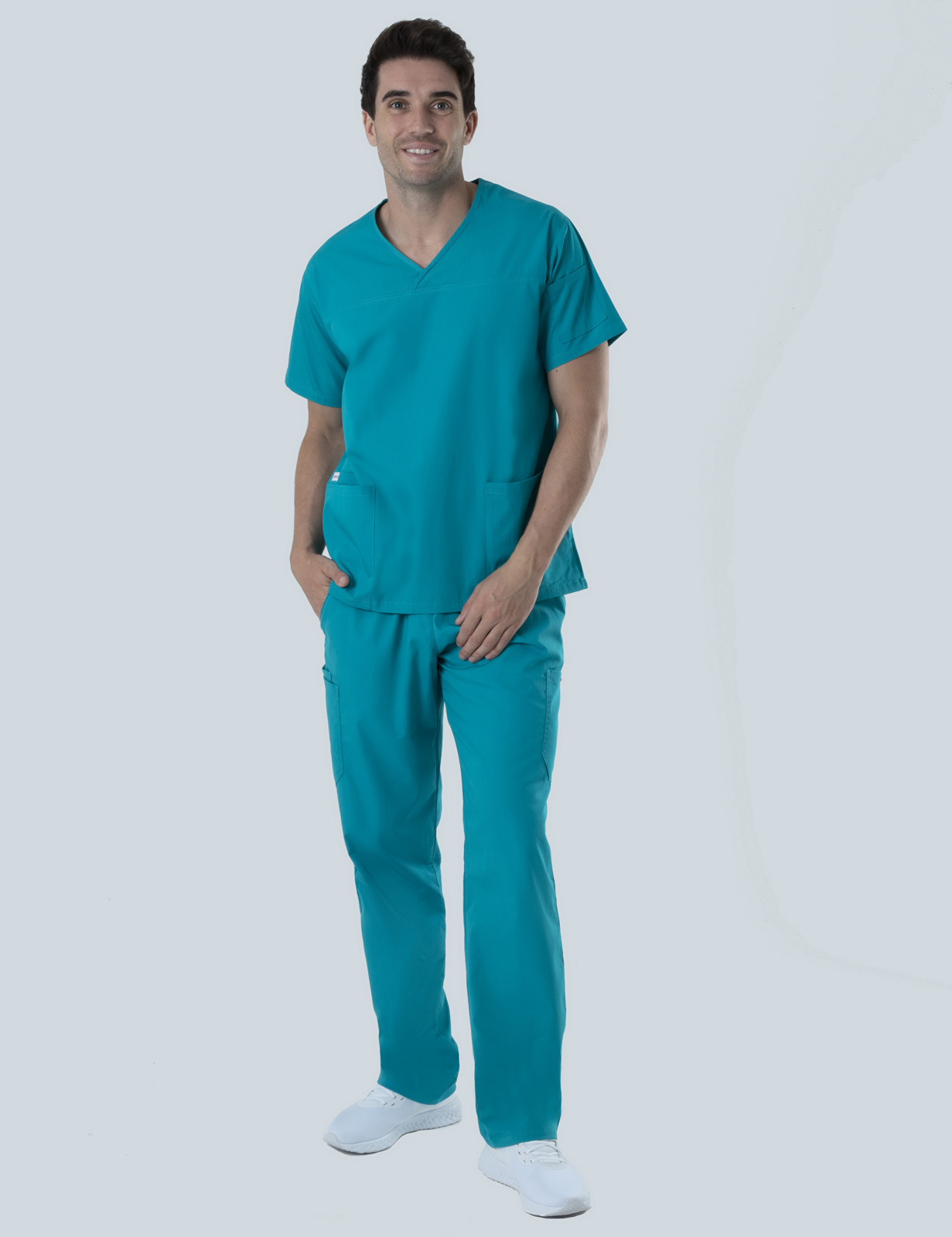 ECT Registered Nurse Uniform Set Bundle (Men's Fit Solid Top and Cargo Pants in Teal + Logos)