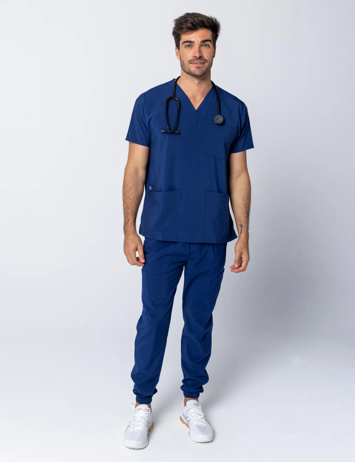 Tweed Health Super Clinic (Men's 4 Pocket Scrub Top and Jogger Pants in Midnight Blue incl Logos)