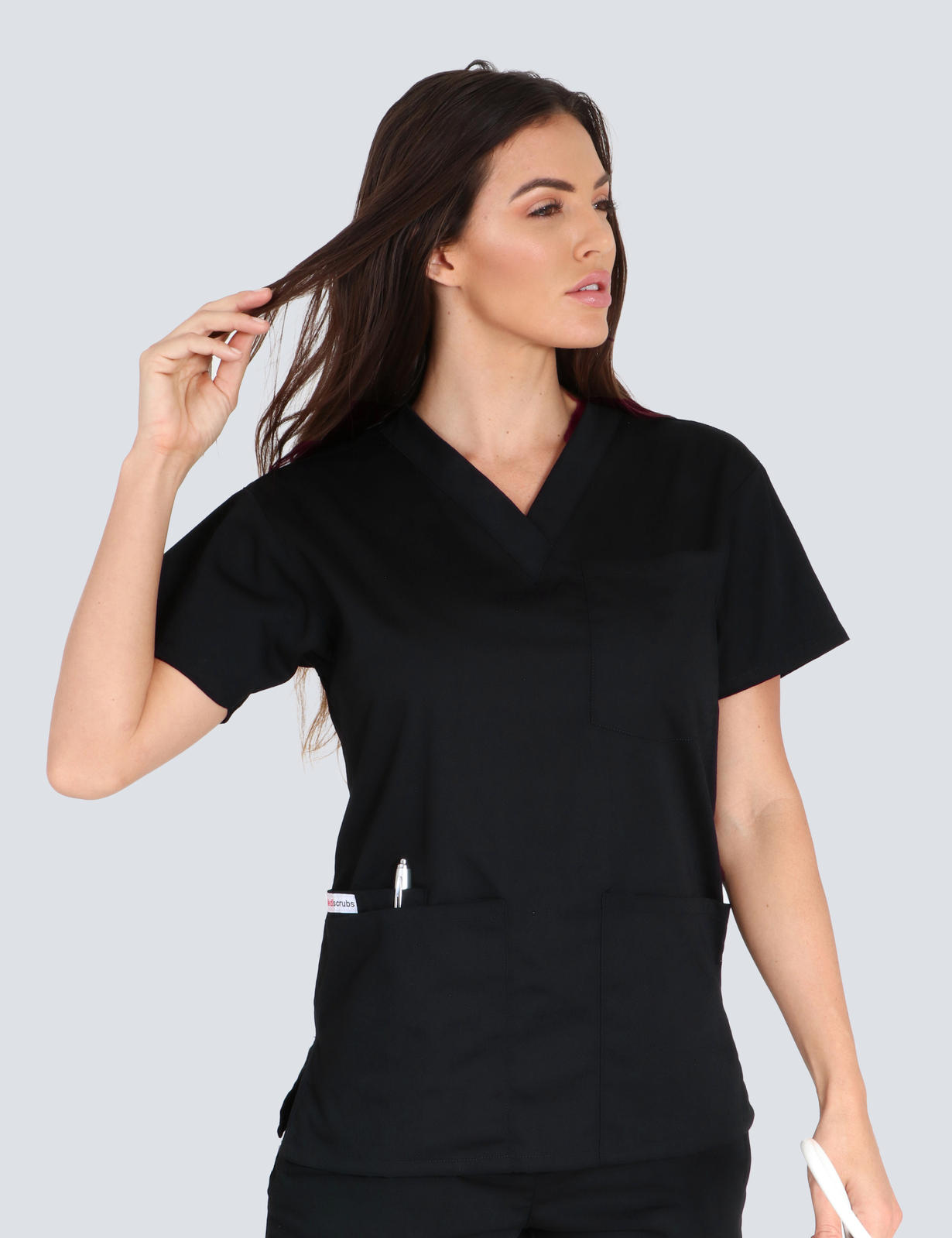St Vincent's Hospital Sonographer  Uniform Top Only Bundle (4 Pocket Top in Black + Logo)