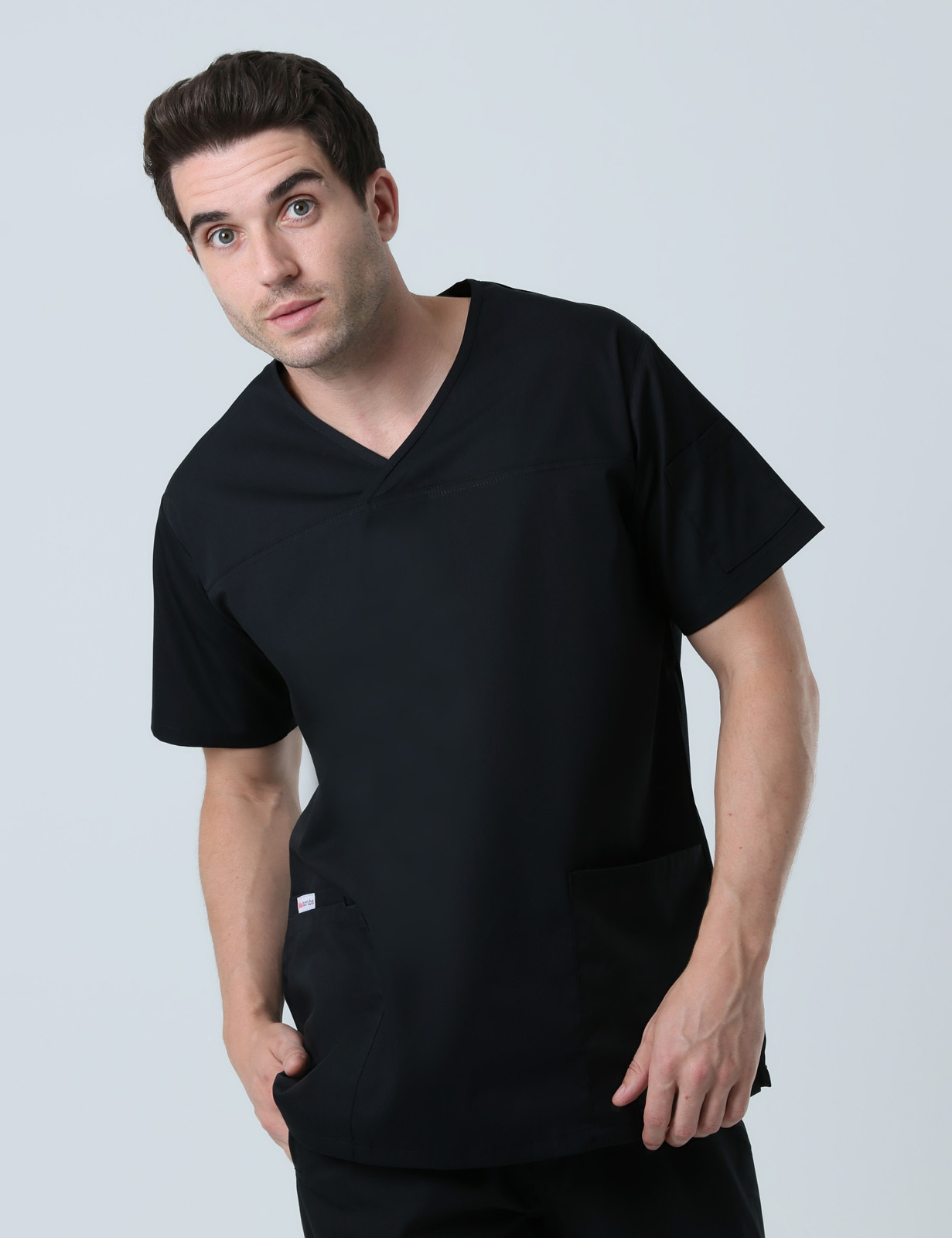 North Shore Private Hospital Radiographer Uniform Top Only Bundle (Men's Fit Solid  Top in Black + Logo)