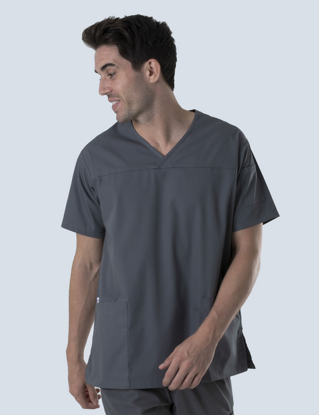 North Shore Private Hospital Imaging Assistant Uniform Top Only Bundle (Men's Fit Solid  Top in Steel Grey + Logo)