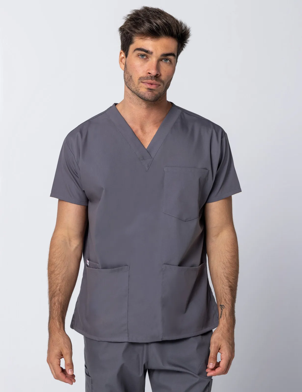 North Shore Private Hospital Imaging Assistant Uniform Top Only Bundle (4 Pocket Top in Steel Grey + Logo)