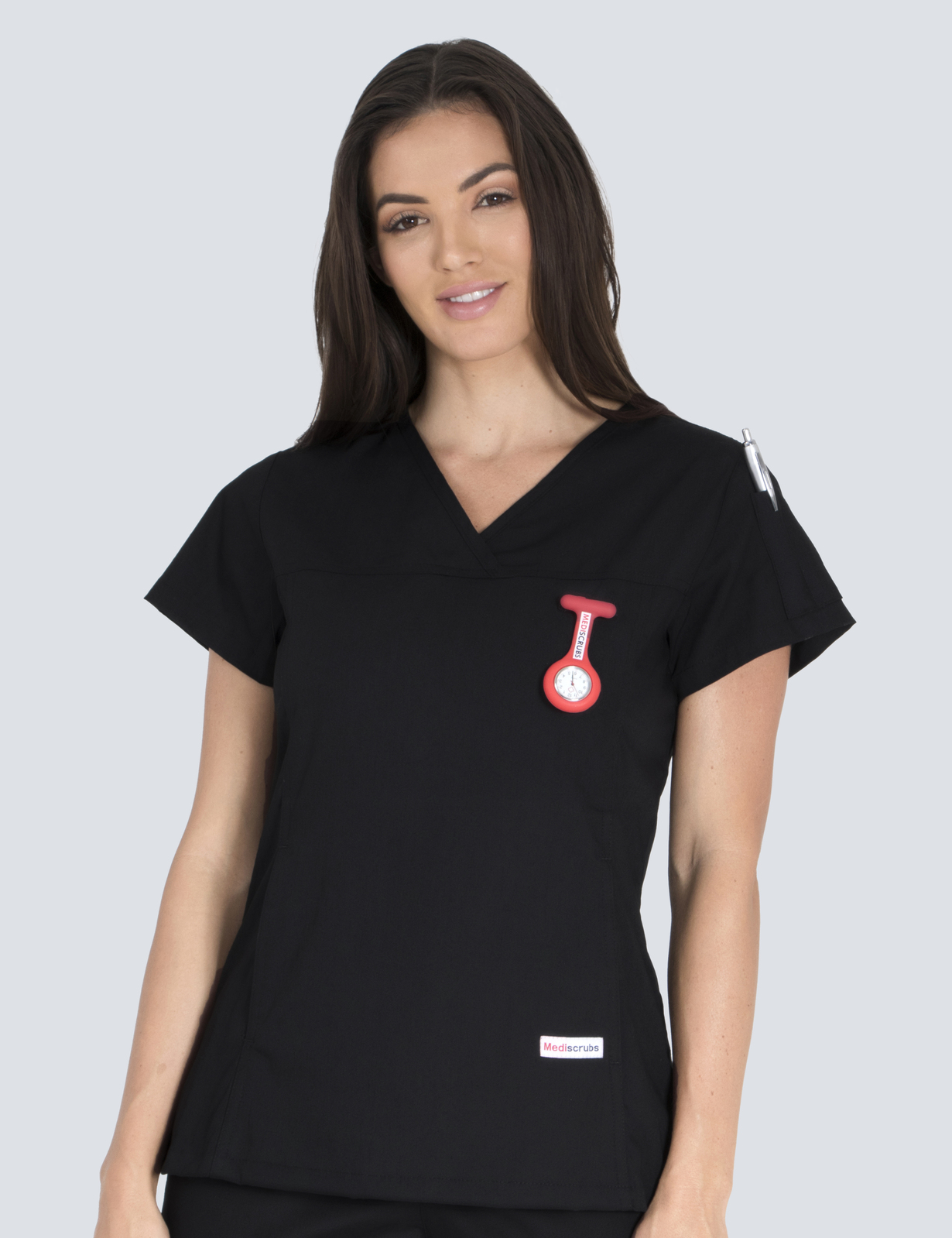 North Shore Private Hospital Radiographer Uniform Top Only Bundle (Women's Fit Solid  Top in Black + Logo)