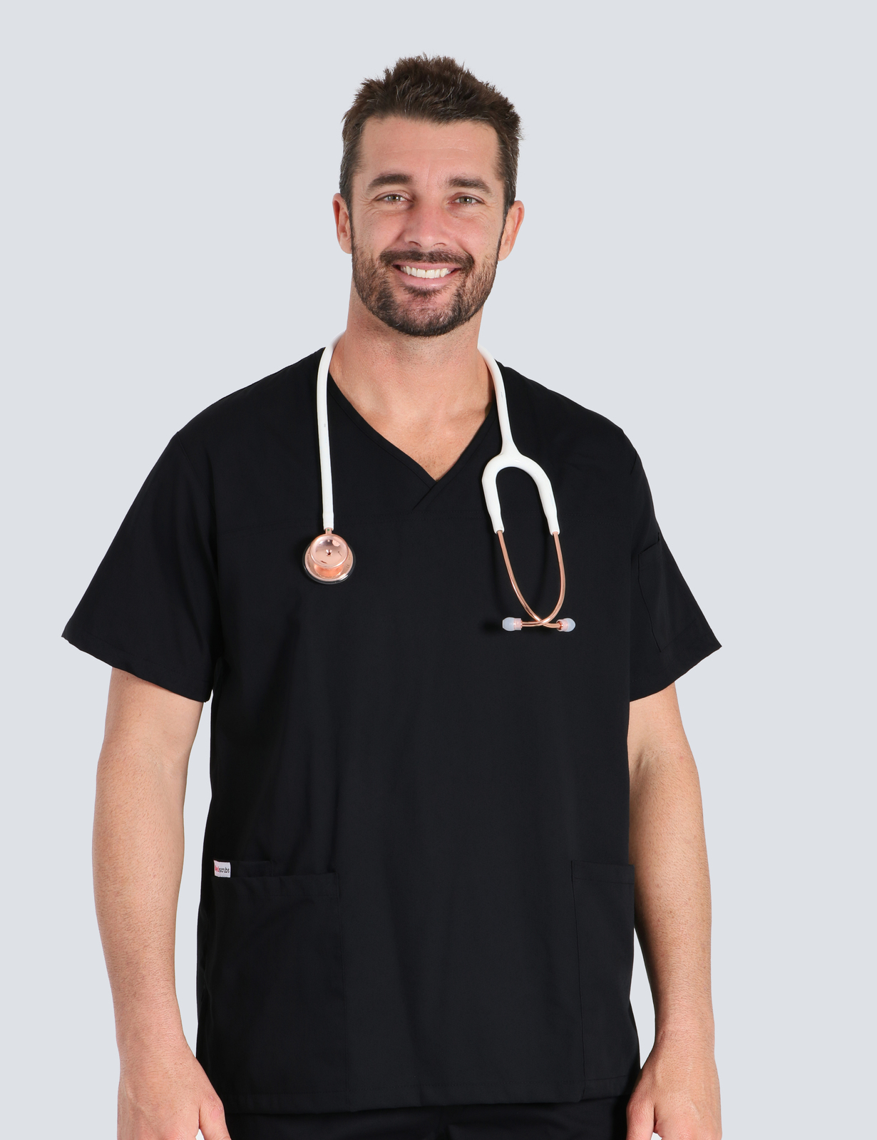 North Shore Private Radiologist Uniform Top Only Bundle (Men's Fit Solid Top in Black + Logo) 