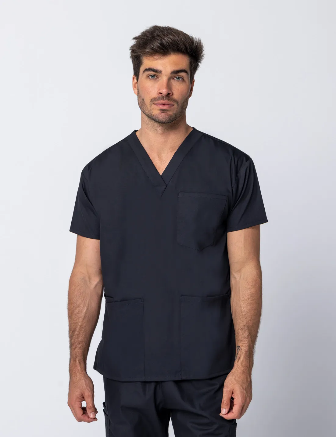 North Shore Private Radiologist Uniform Top Only Bundle (4 Pocket Top in Black + Logo) 