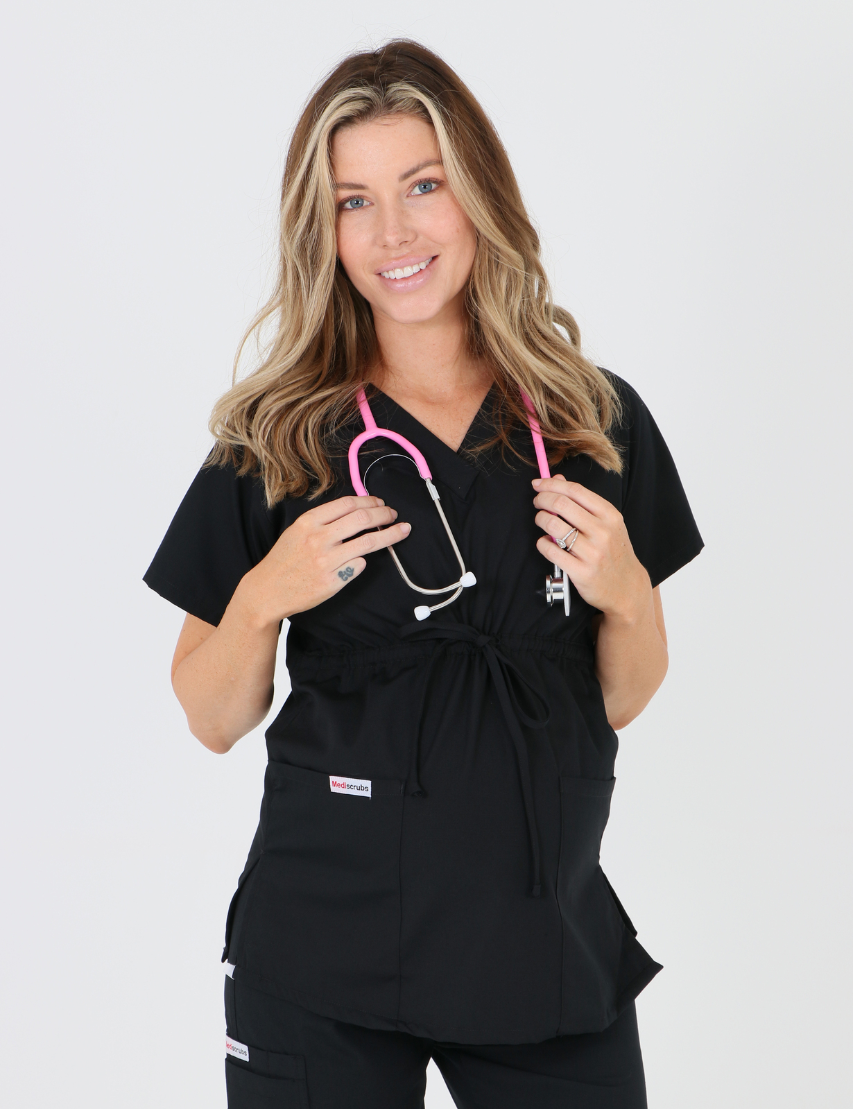North Shore Private Radiologist Uniform Top Only Bundle ( Maternity With V-neck & Front Tie Top in Black + Logo)