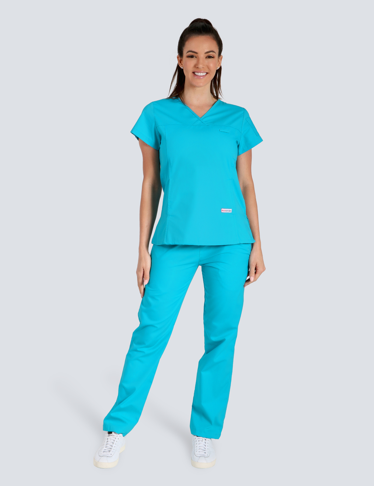 Caloundra Hospital - Enrolled Nurse (Women's Fit Solid Scrub Top and Cargo Pants in Aqua incl Logos)