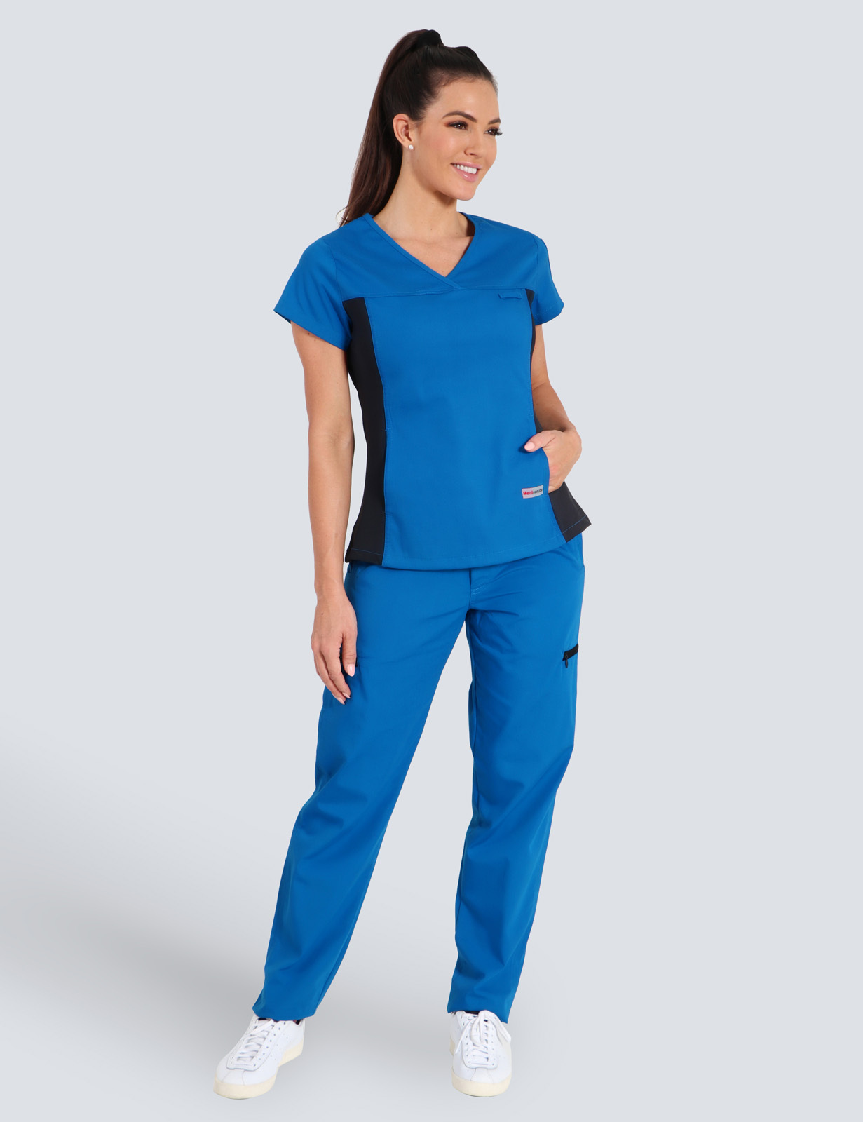 Pathology North (Women's Fit Spandex Scrub Top and Cargo Pants in Black incl Logos)