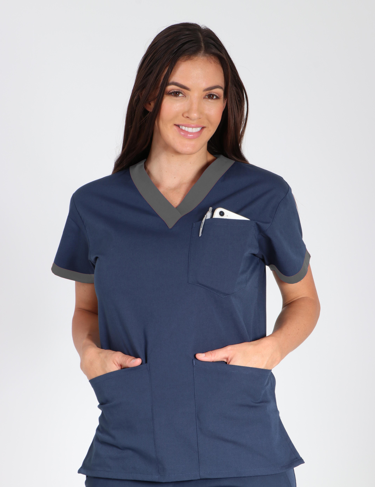 Perth Hospital - Consultant Radiologist (Contrast V-neck in Navy with Steel Grey Trim incl Logos)