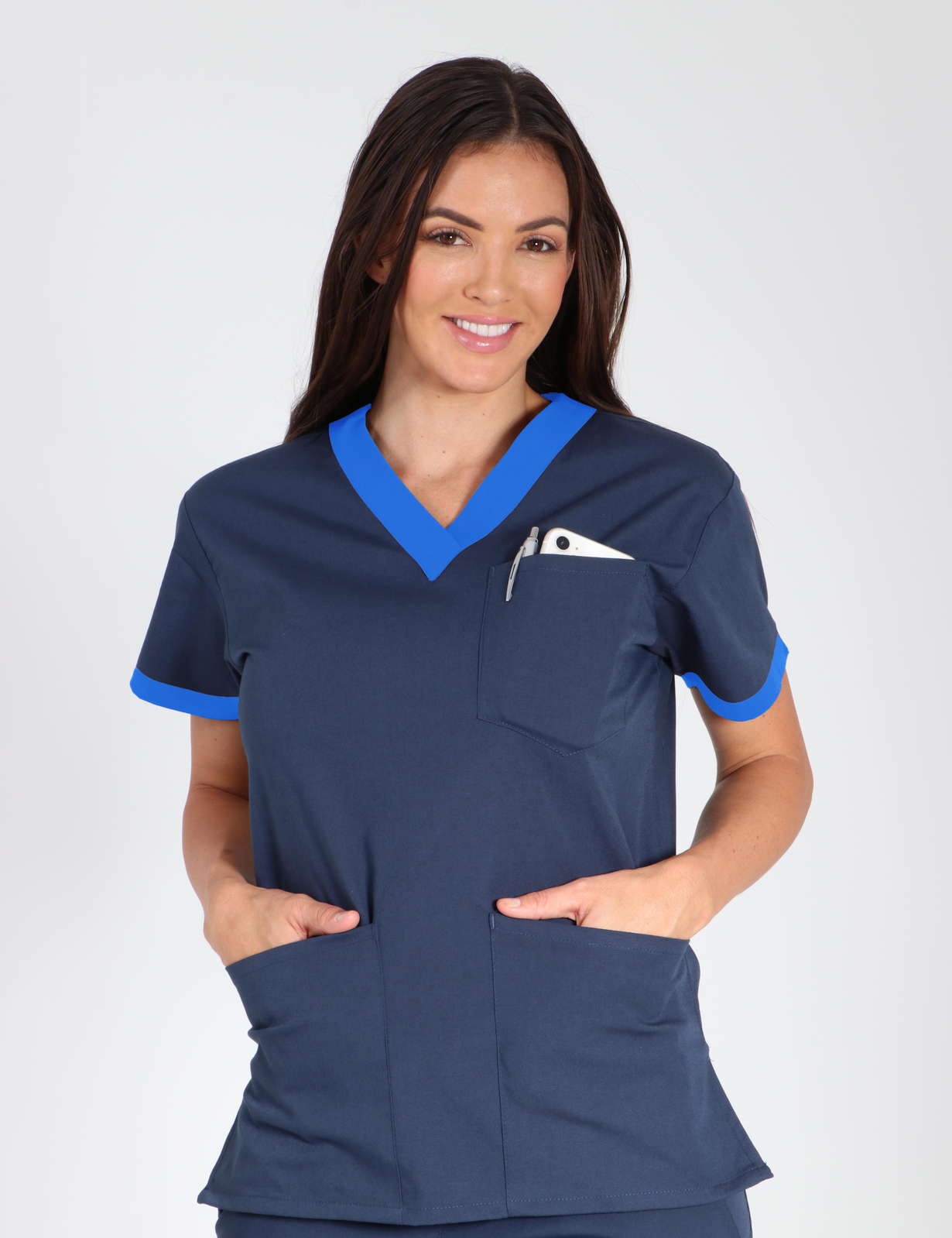 Perth Hospital - Medical Imaging Assistant (Contrast V-neck in Navy with Royal Trim and Cargo Pants incl Logos)
