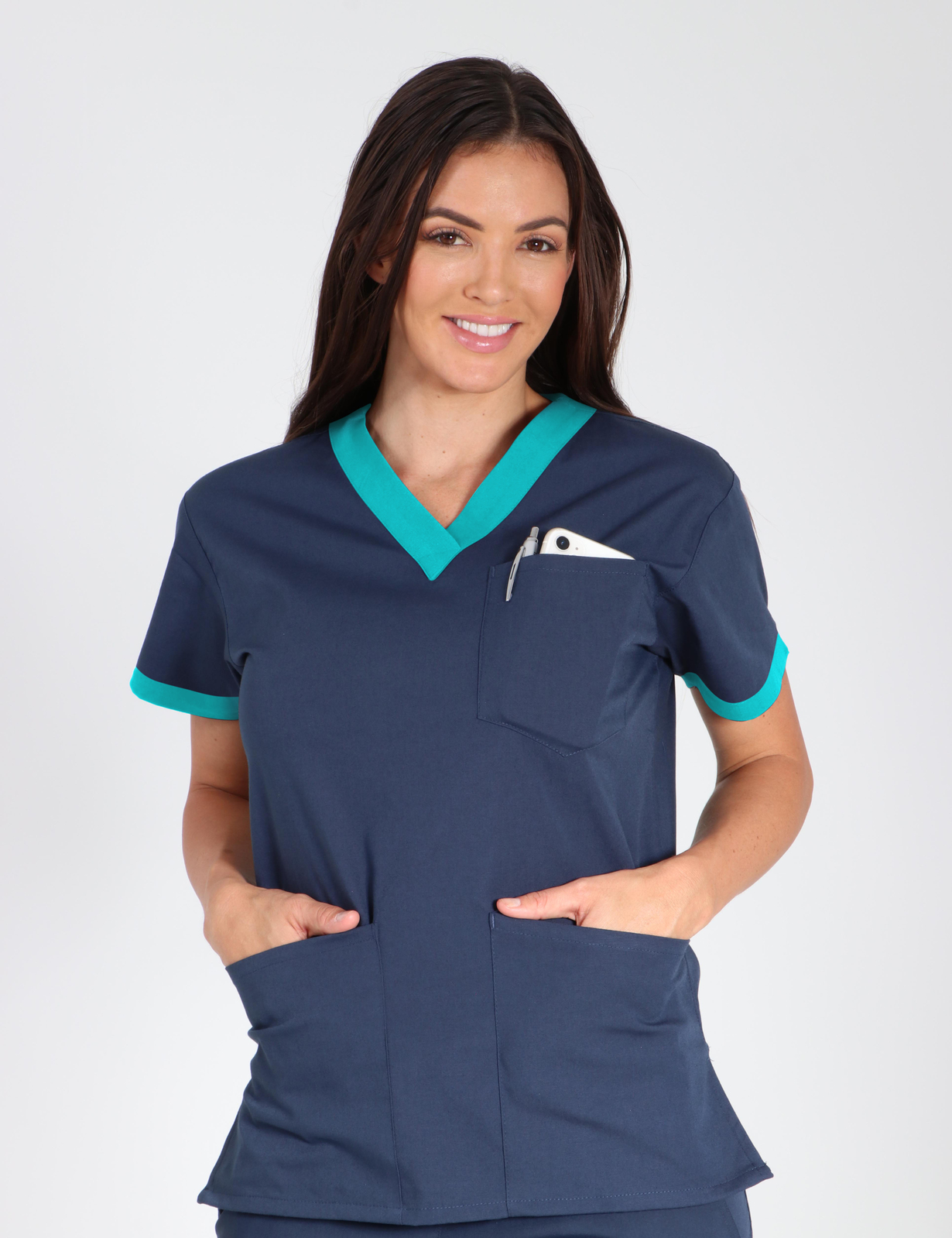 Perth Hospital - Medical Imaging Technologist (Contrast V-neck in Navy with Teal Trim and Cargo Pants incl Logos)