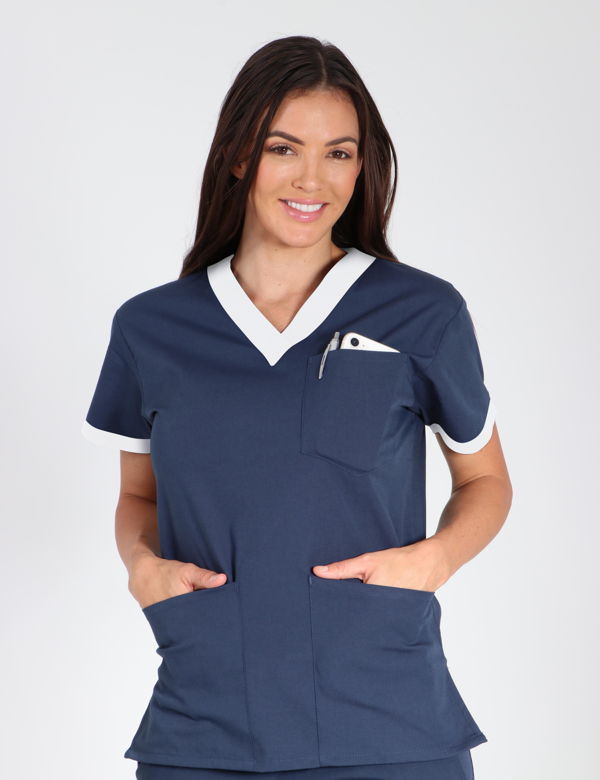 Perth Hospital - Registered Nurse (Contrast V-neck in Navy with White Trim and Cargo Pants incl Logos)