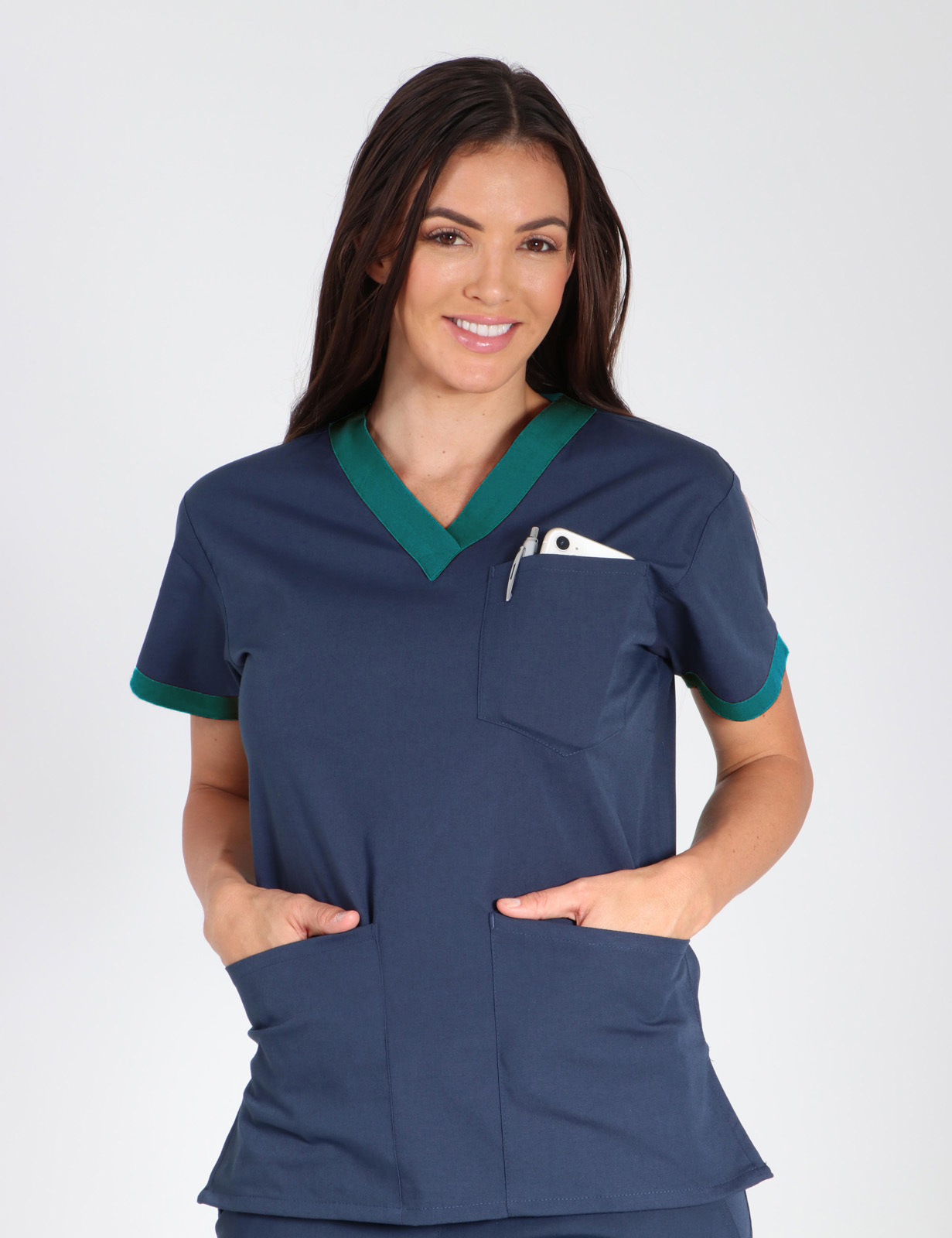Perth Hospital - Radiology Department (Contrast V-neck in Navy with Caribbean Trim incl Logos)