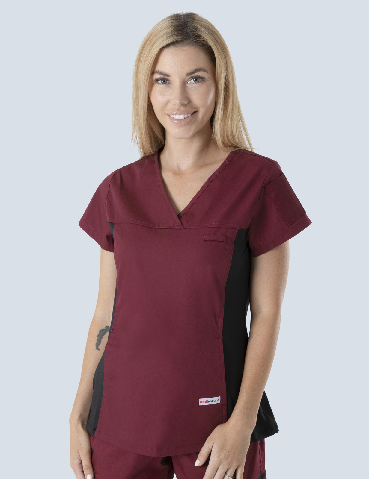 Northern Hospital - ED Nurse (Women's Fit Spandex Scrub Top in Burgundy incl Logos)