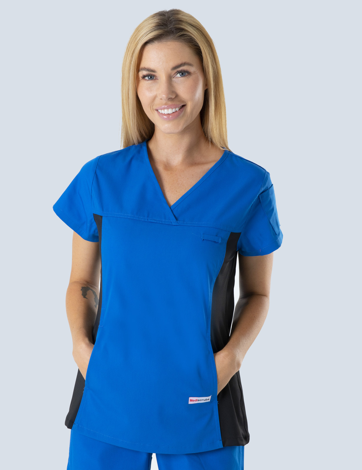 Palm Island Hospital - Nursing (Women's Fit Spandex Scrub Top in Royal incl Logos)
