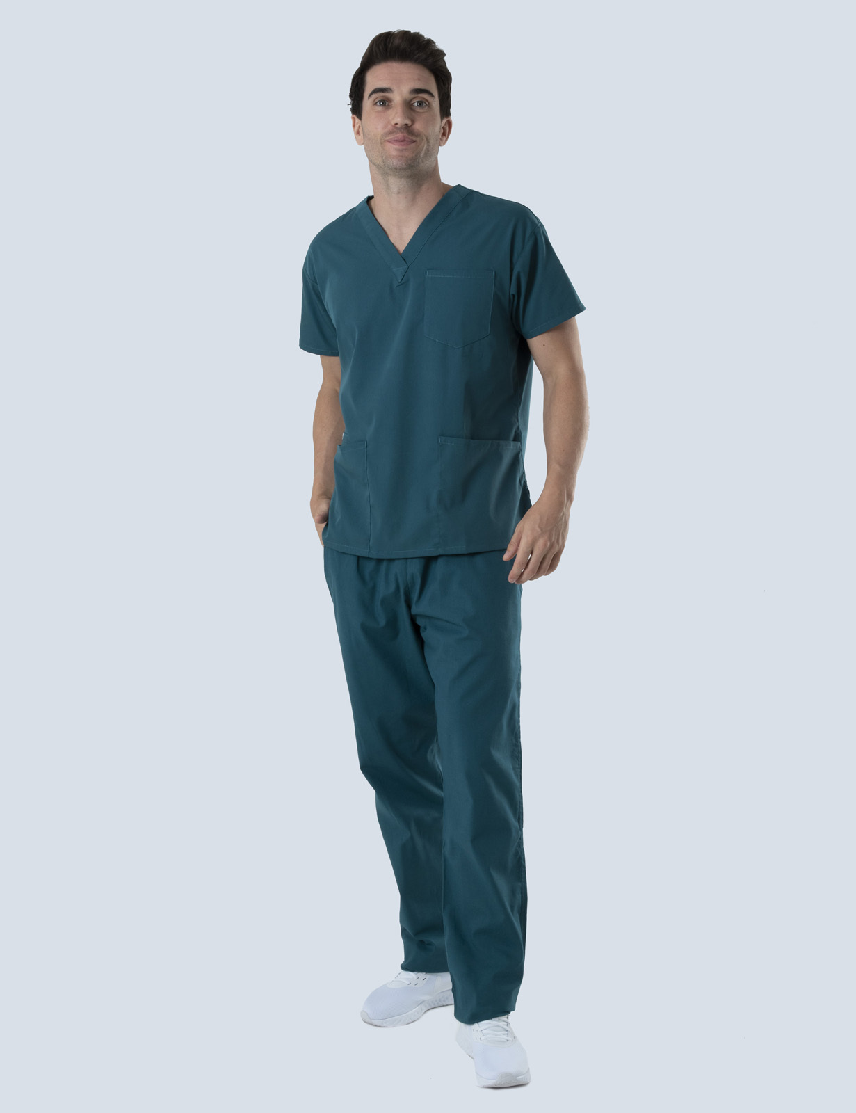 Ipswich Hospital Occupational Therapy-Allied Health Assistant Uniform Set Bundle ( 4 Pocket Scrub Top And Cargo Scrub Pants In Caribbean + 2 Logos