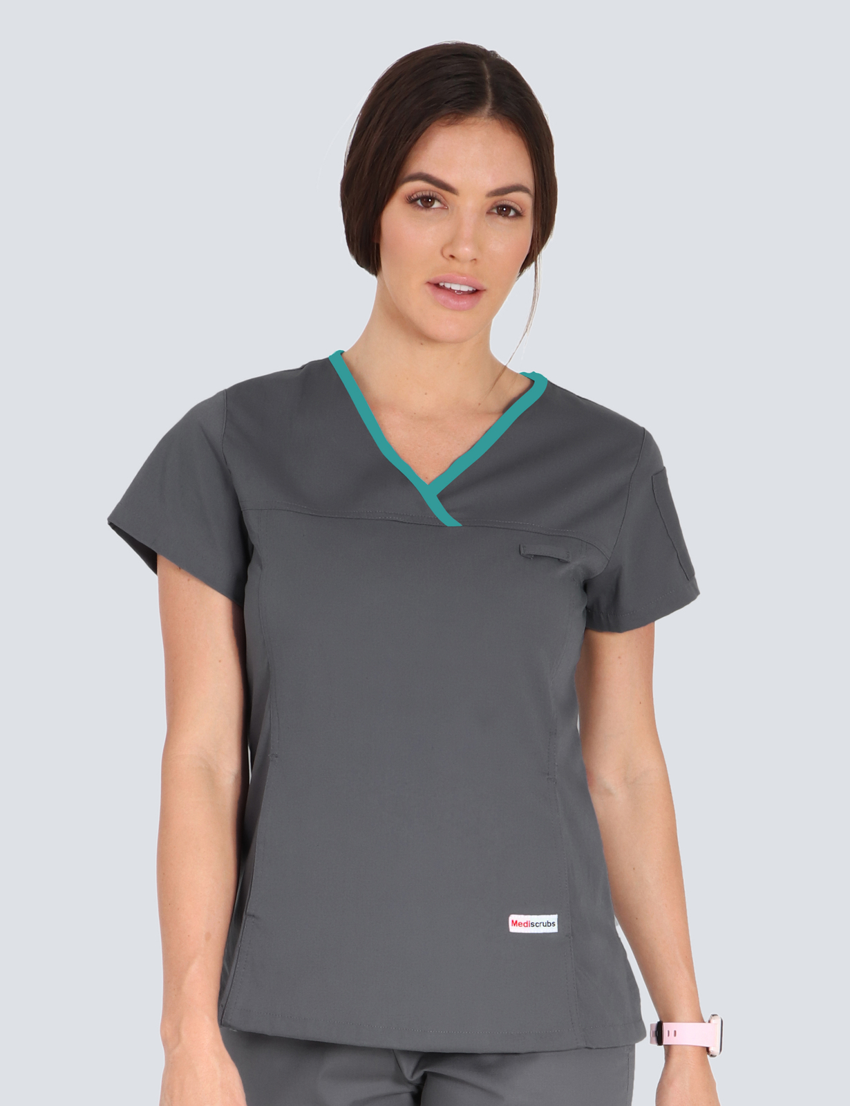 Northside Vets - Nurses (Women's Fit Solid Scrub Top in Steel Grey with Teal Trim incl Logos)