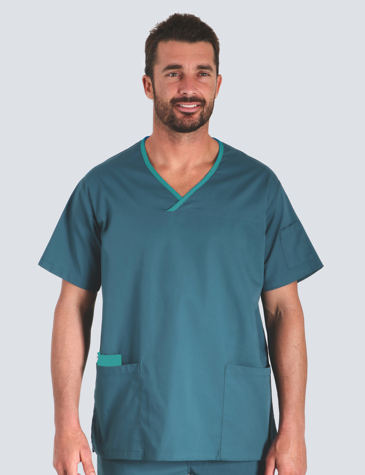 Northside Vets - Vet (Men's Fit Solid Scrub Top in Caribbean with Teal Trim incl Logos)