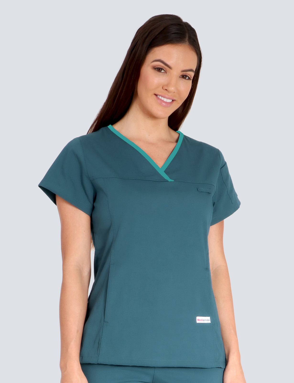 Northside Vets - Vet (Women's Fit Solid Scrub Top in Caribbean with Teal Trim incl Logos)