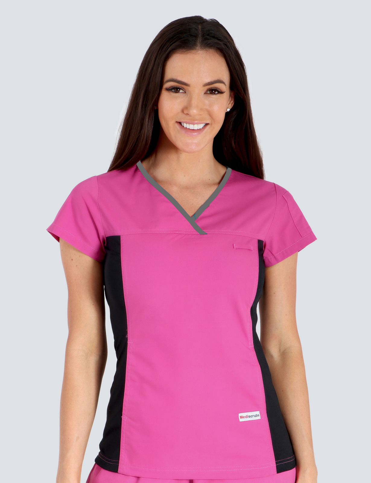 Ipswich Hospital - SCN (Women's Fit Spandex Scrub Top in Pink with Grey Trim incl Logos)